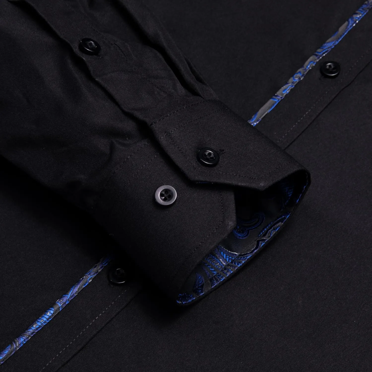 Hi-Tie Black Shirt with Blue Jacquard Collar Solid Shirt