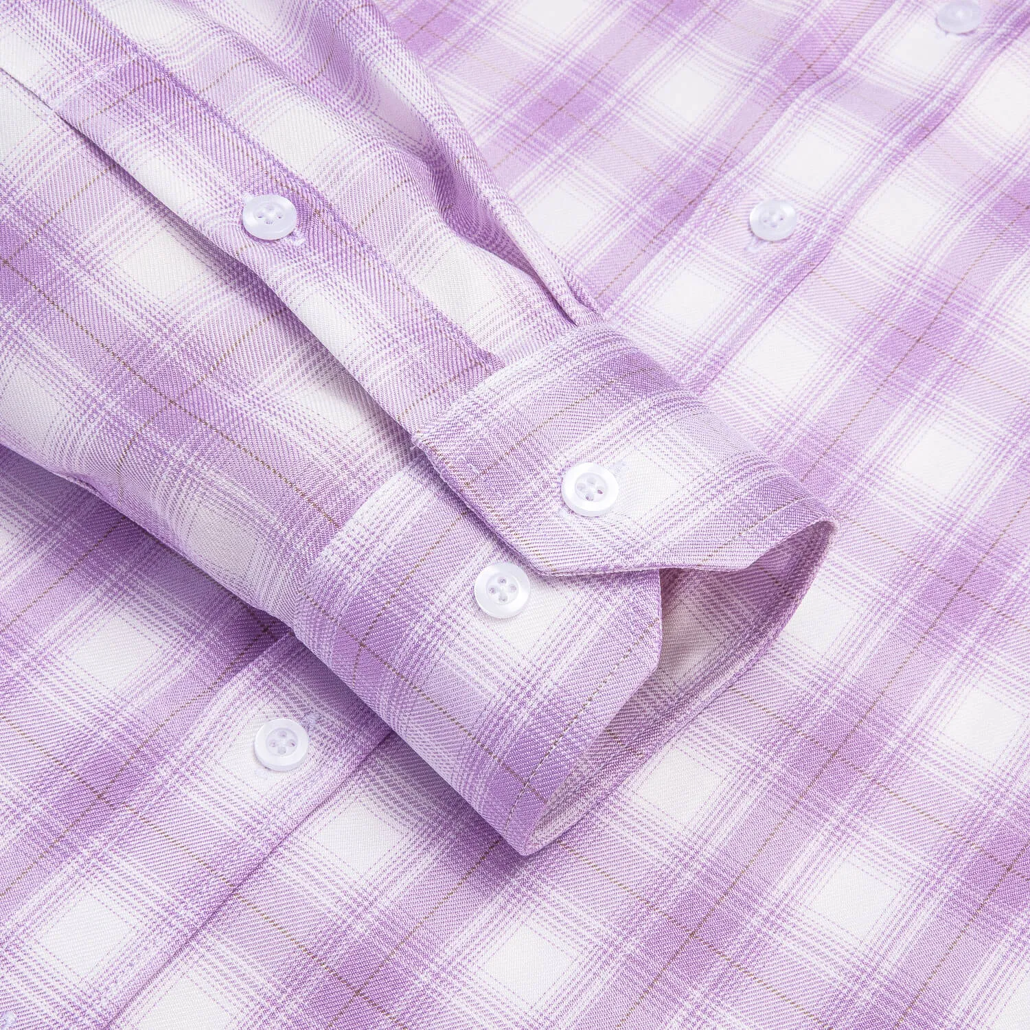 Hi-Tie Button Down Shirt Purple White Plaid Men's Silk Long Sleeve Shirt