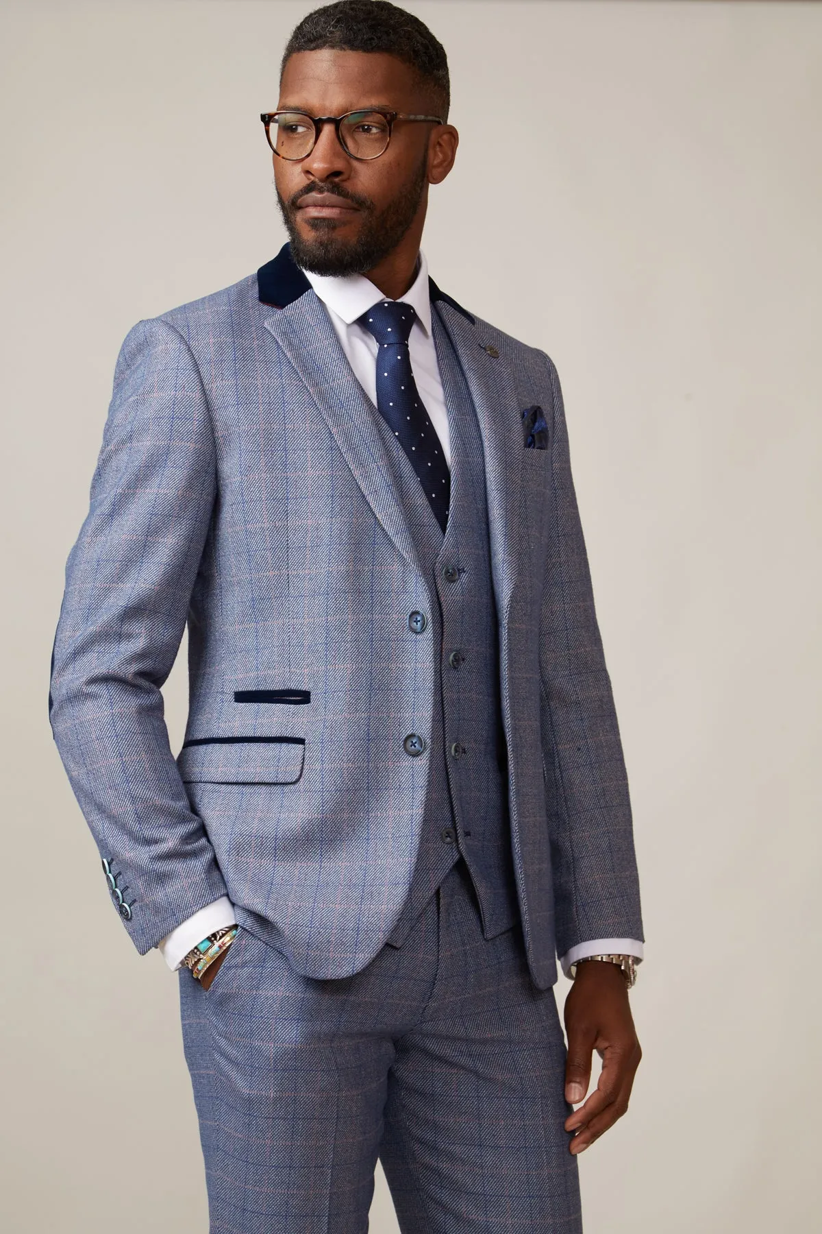 HILTON - Blue Tweed Suit with Single Breasted Waistcoat