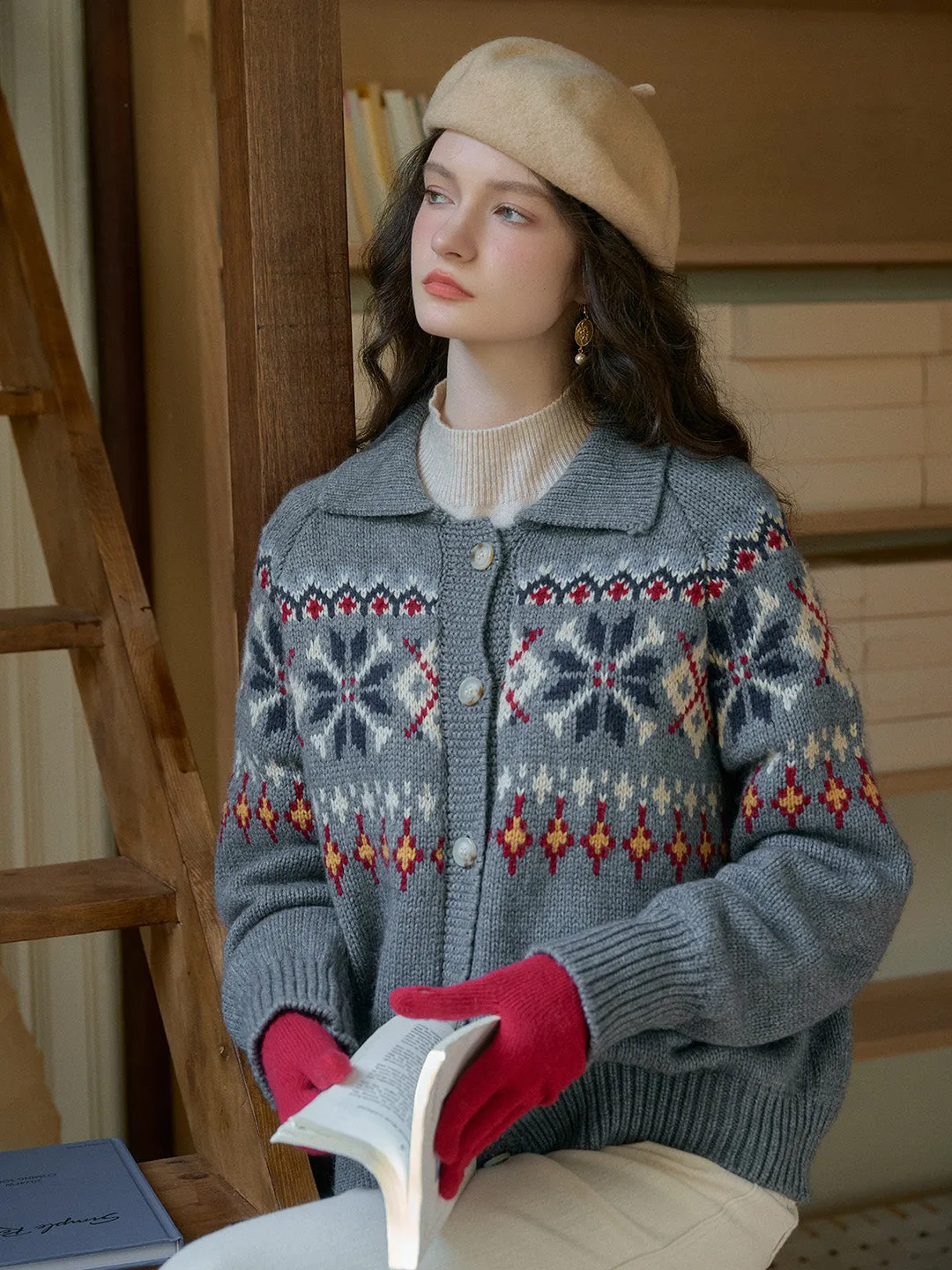 Jayleen Classic Fair Isle Rose Jacquard Turtleneck Sweater