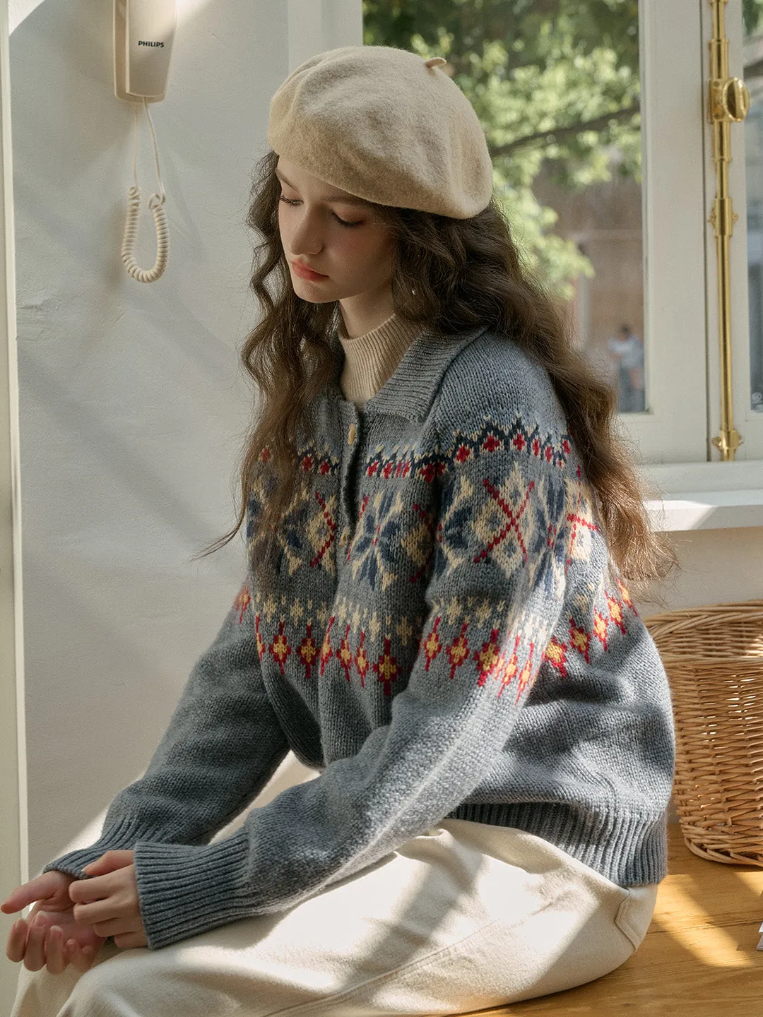 Jayleen Classic Fair Isle Rose Jacquard Turtleneck Sweater