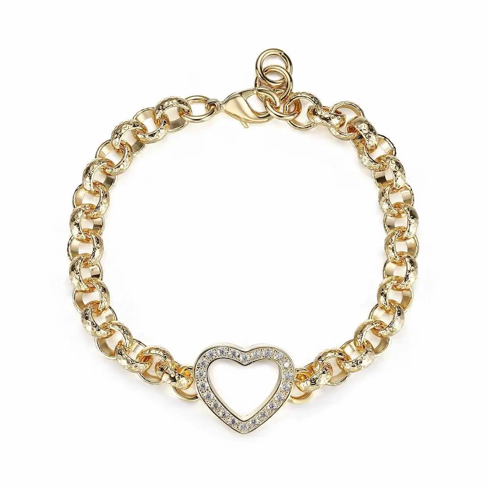 Kids 8mm Gold Filled Open Heart Belcher Bracelet Stones 6/6.5 Inch