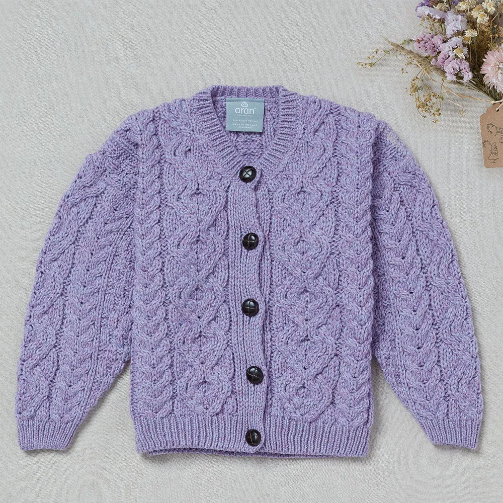 Kids Unisex Aran Lumber Cardigan, Lilac