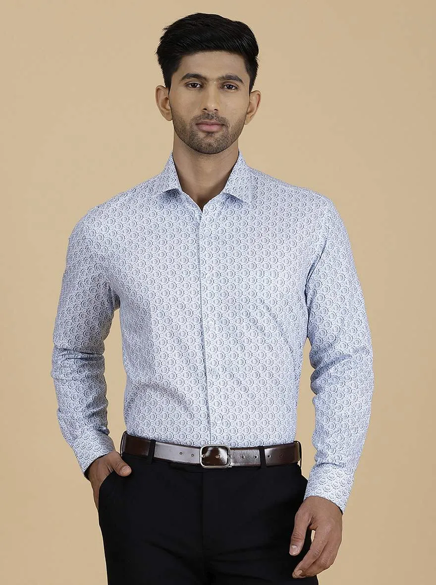 Light Blue Printed Slim Fit Formal Shirt | JadeBlue