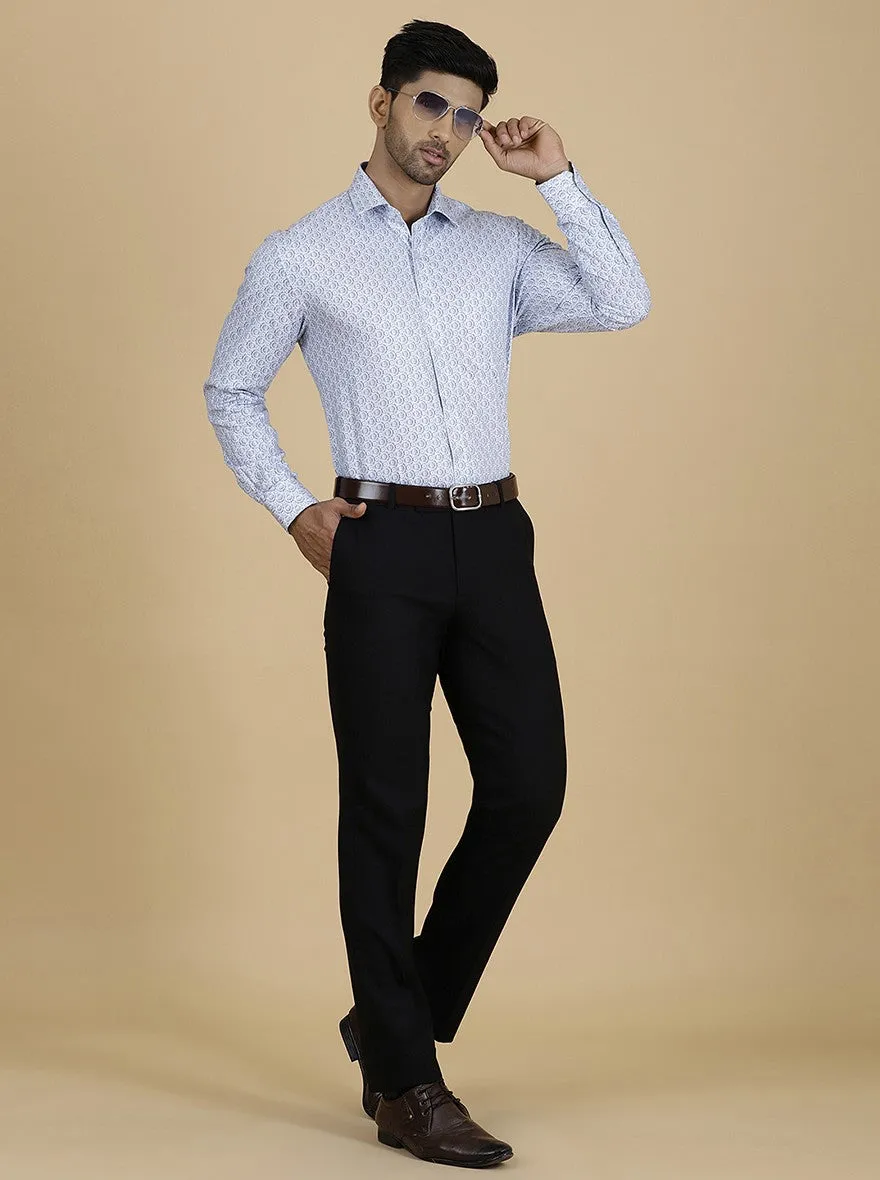 Light Blue Printed Slim Fit Formal Shirt | JadeBlue