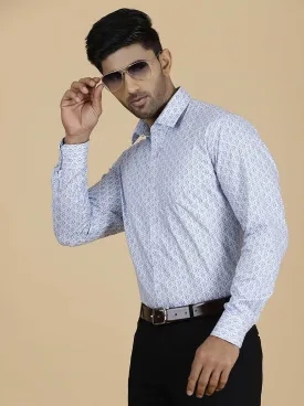 Light Blue Printed Slim Fit Formal Shirt | JadeBlue