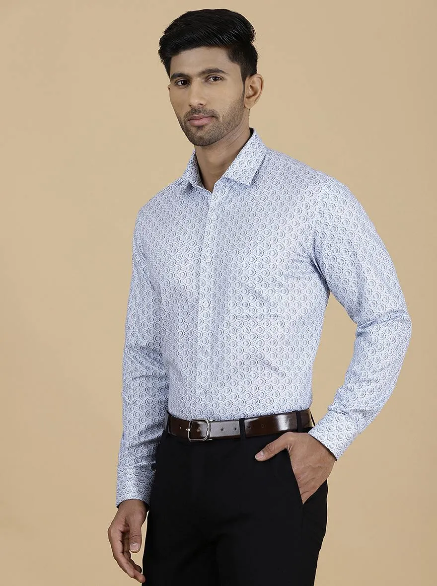 Light Blue Printed Slim Fit Formal Shirt | JadeBlue