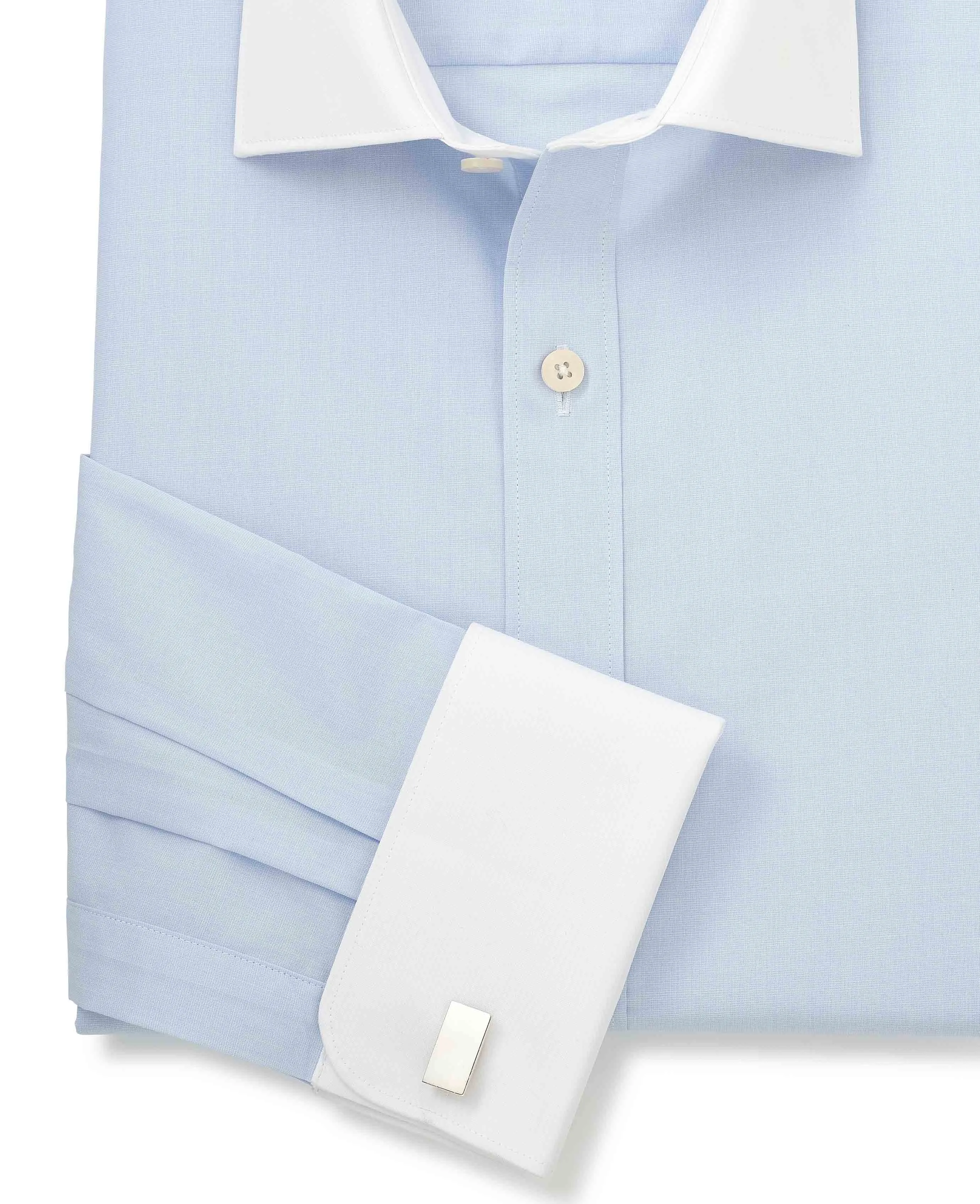 Light Blue Slim Fit Contrast Collar Shirt - Double Cuff