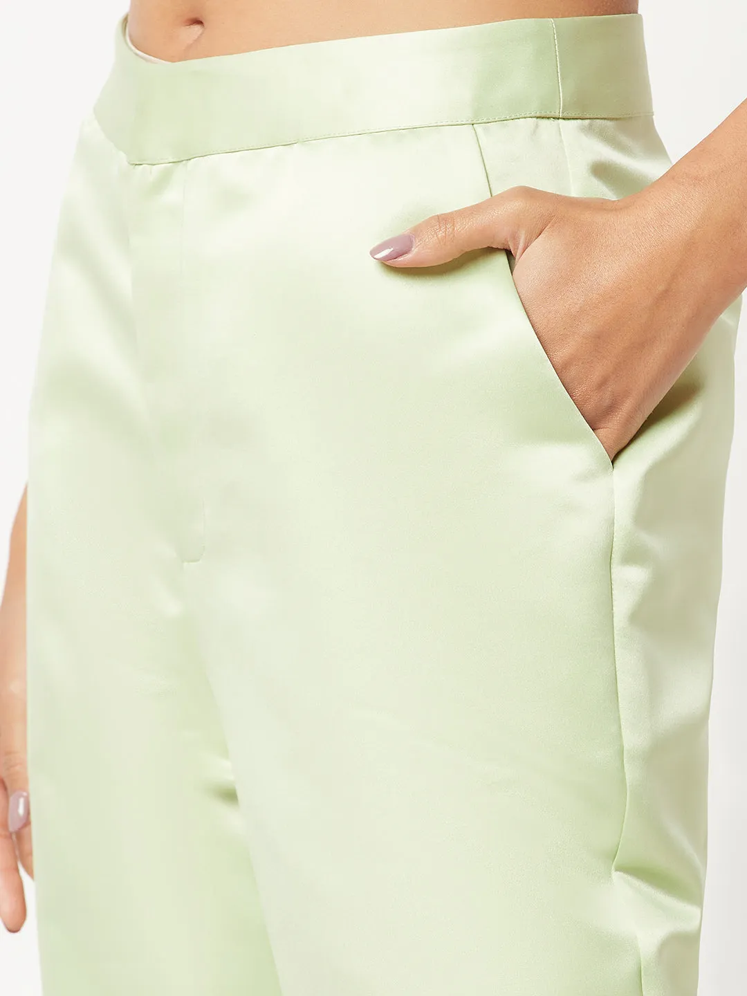 Light Green Satin Power Suit