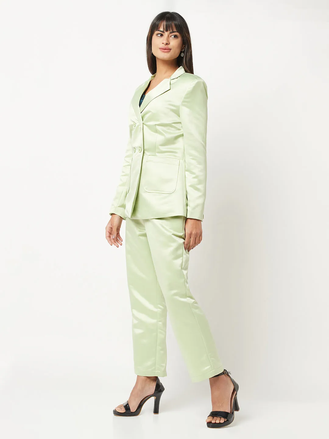 Light Green Satin Power Suit