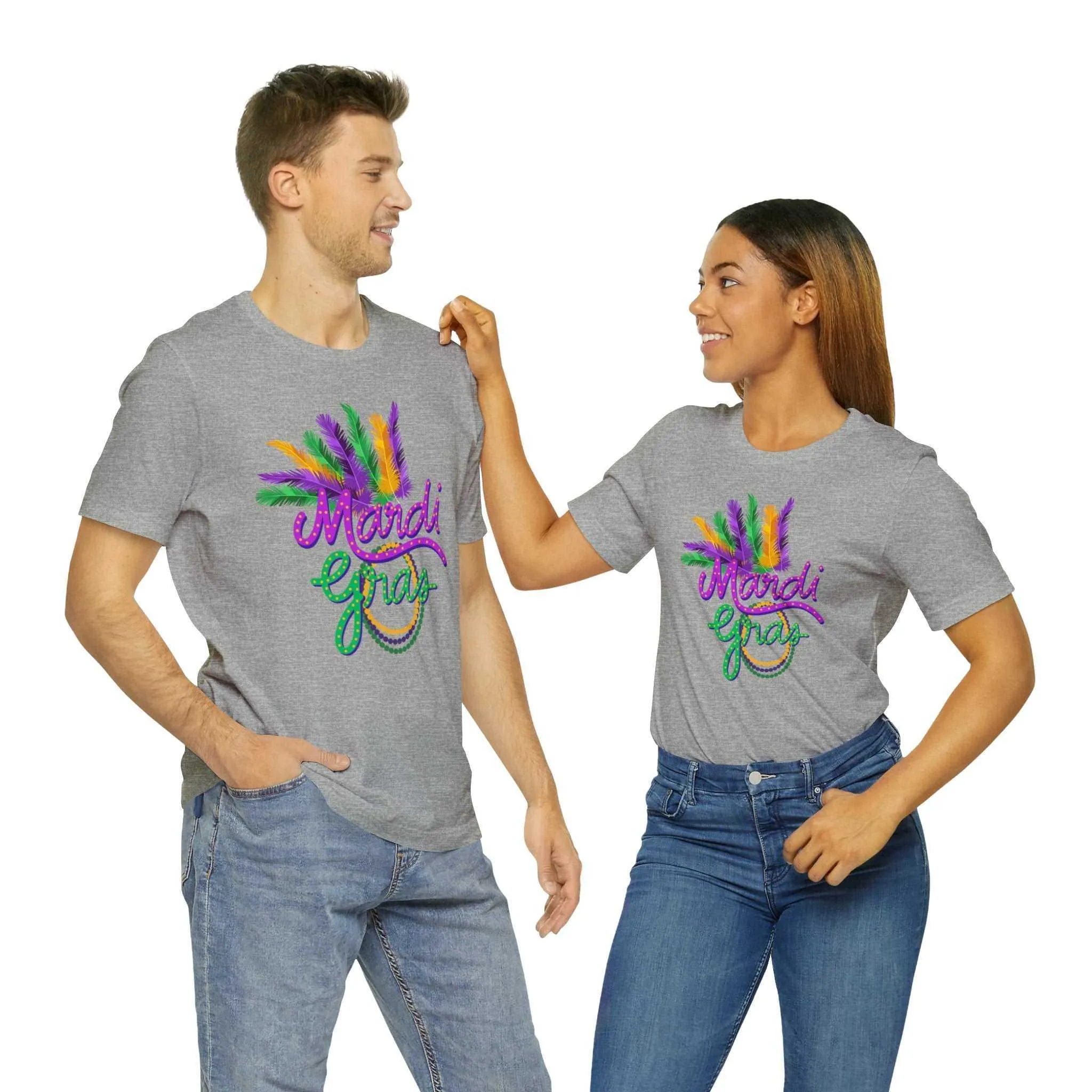 Mardi Gras T-Shirt for February Party, Beads, Feathers - Unisex Bella Canvas Shirt