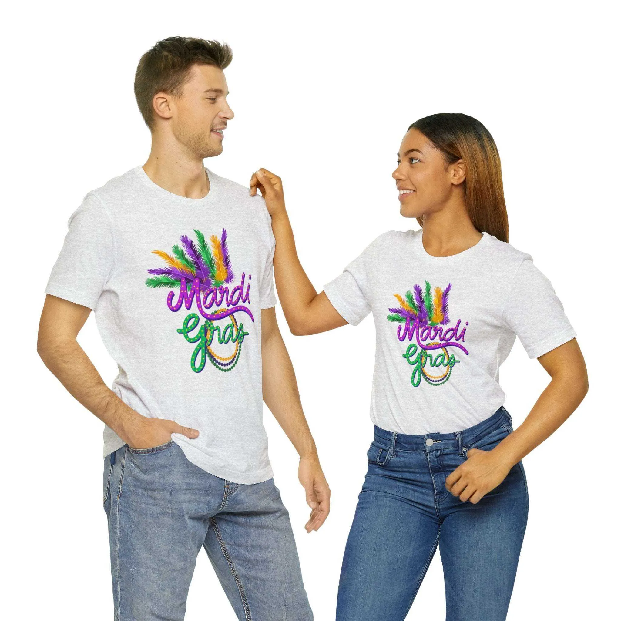 Mardi Gras T-Shirt for February Party, Beads, Feathers - Unisex Bella Canvas Shirt