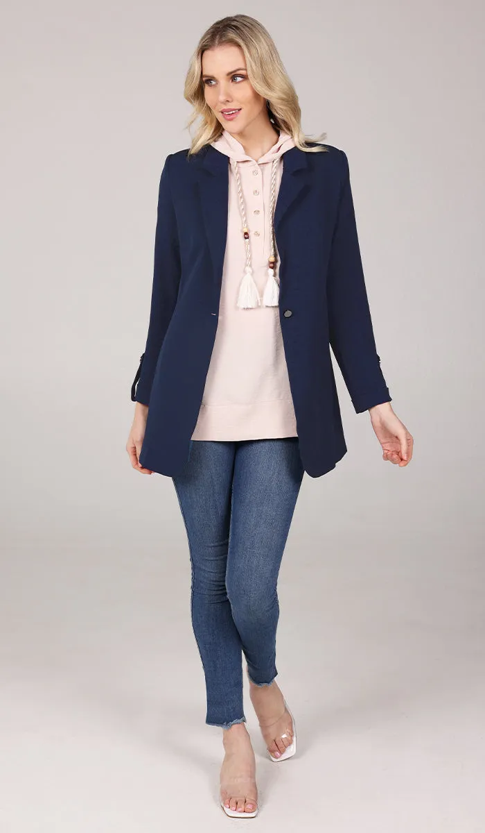 Maya Long Light Comfy Blazer Jacket - Navy