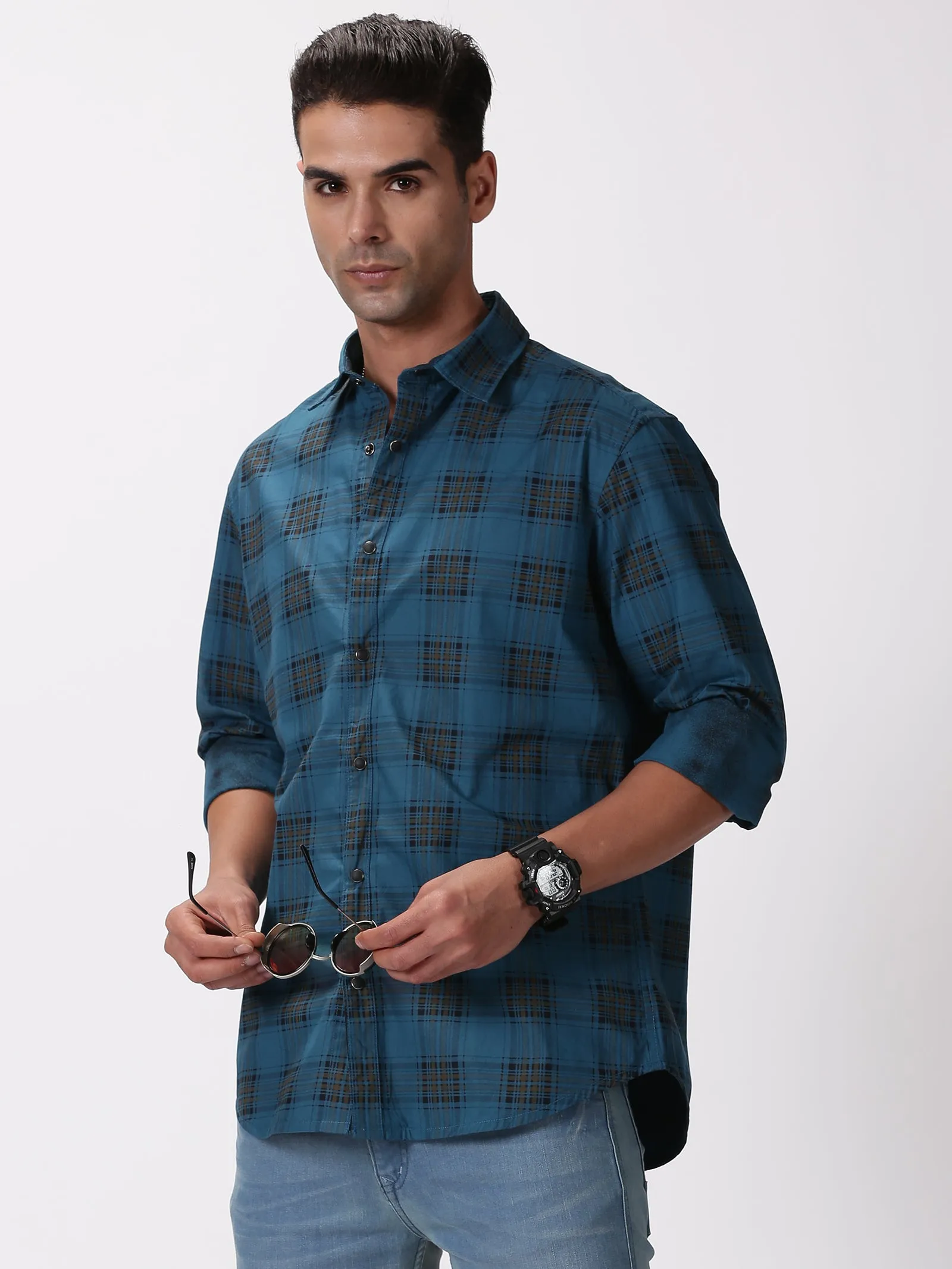 MEN'S BLUE CHECKS SLIM FIT SHIRT