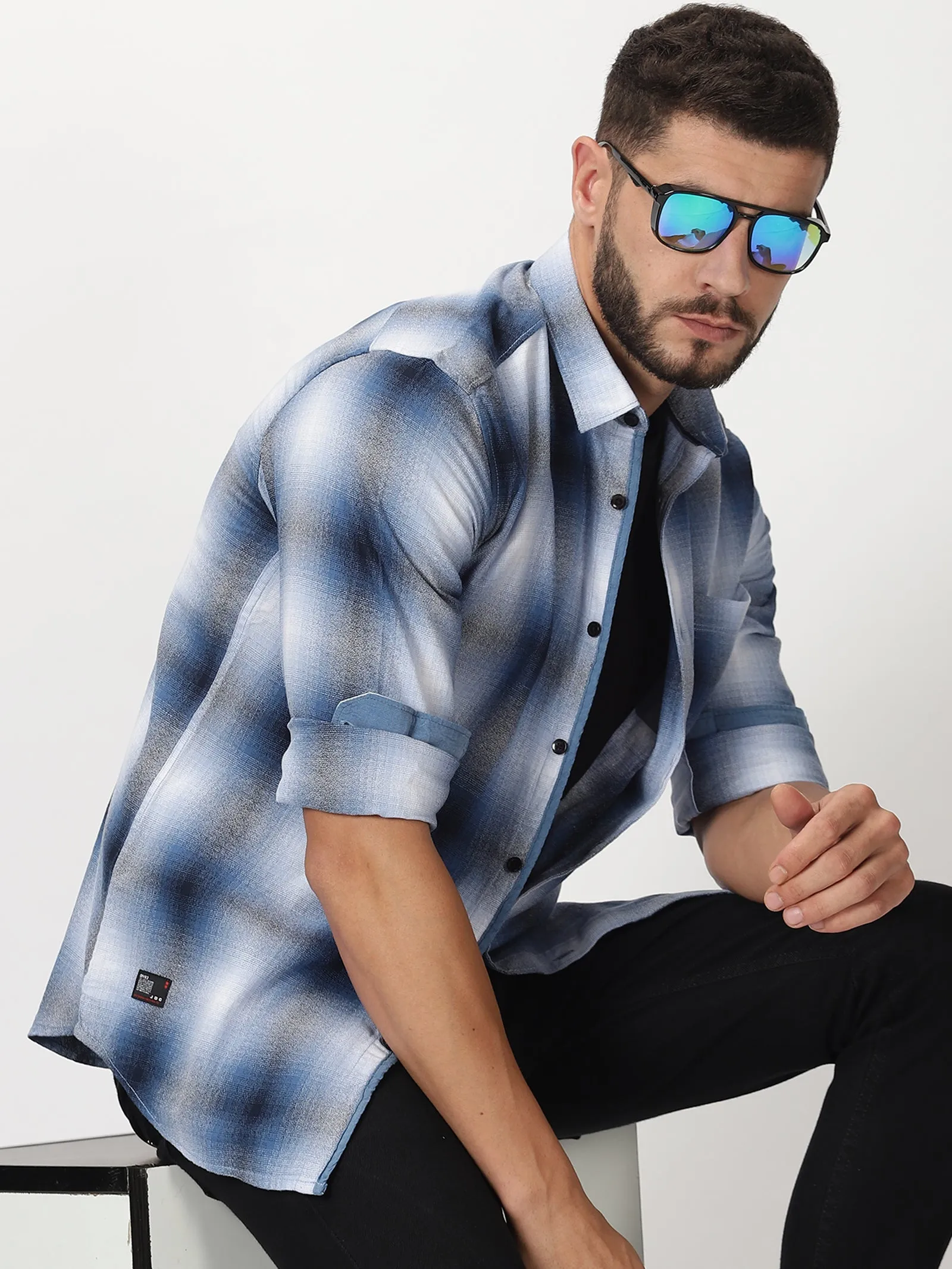 MEN'S BLUE CHECKS SLIM FIT SHIRT