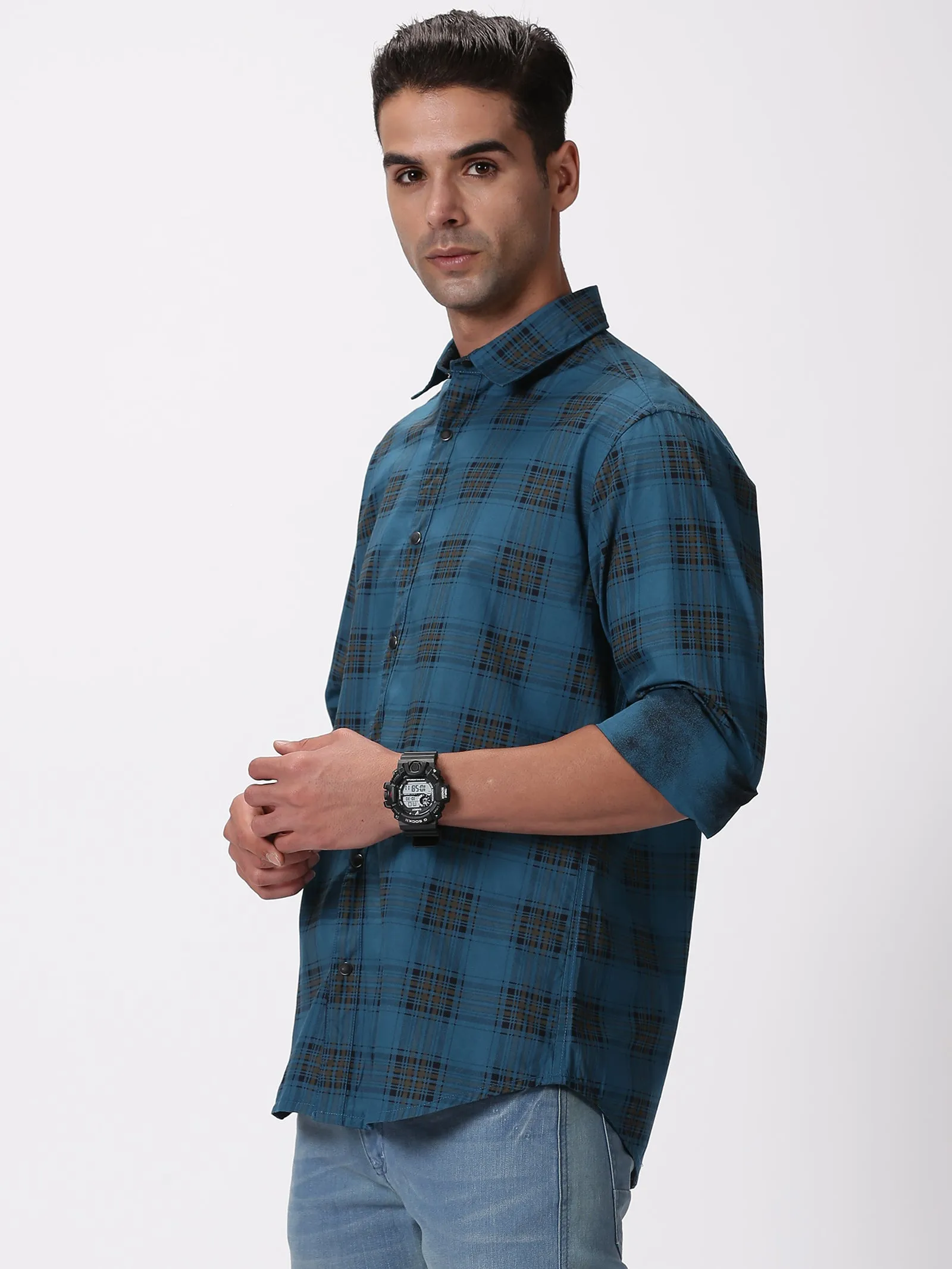 MEN'S BLUE CHECKS SLIM FIT SHIRT