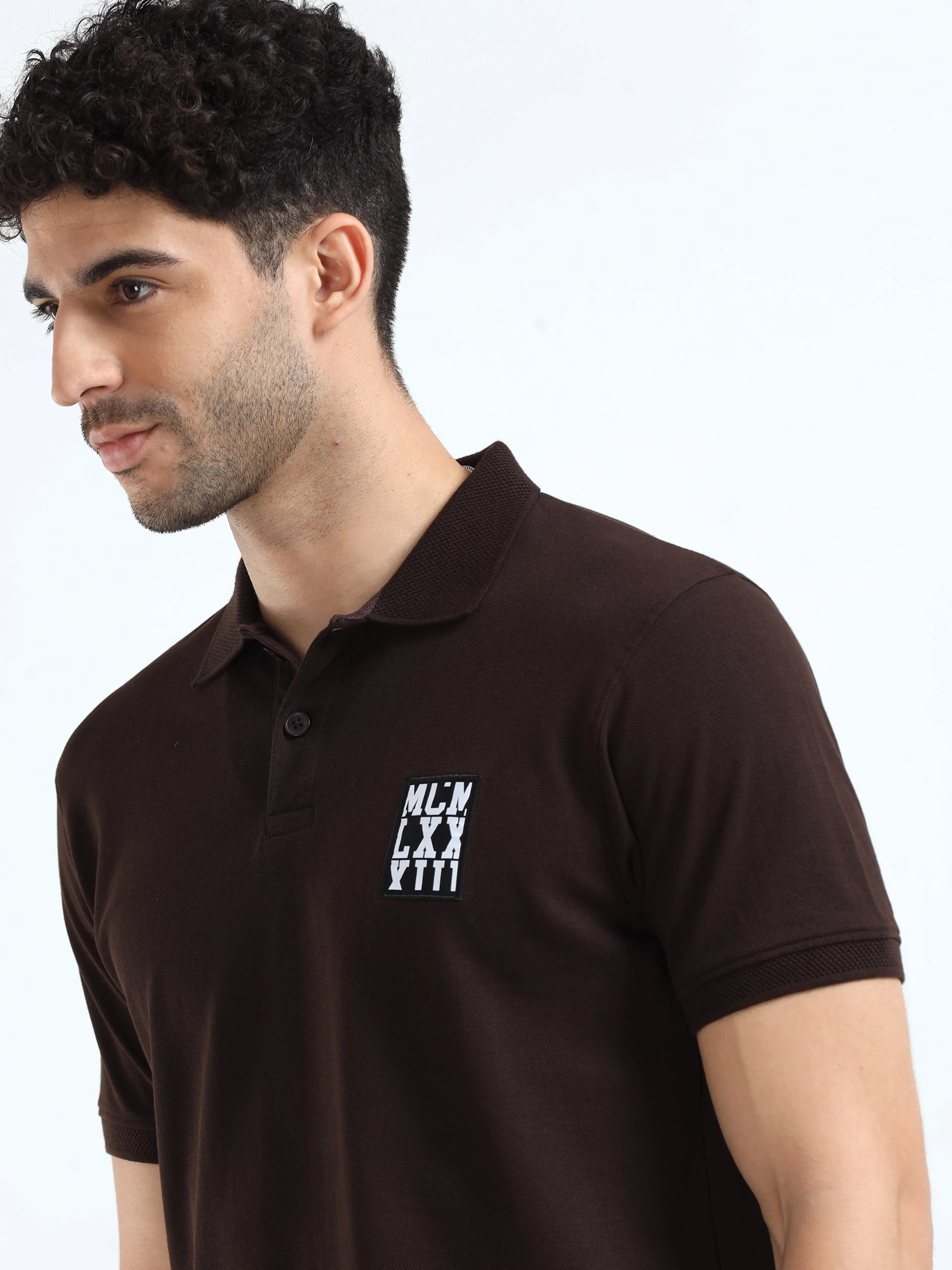 MEN'S BROWN SOLID SLIM FIT T SHIRT