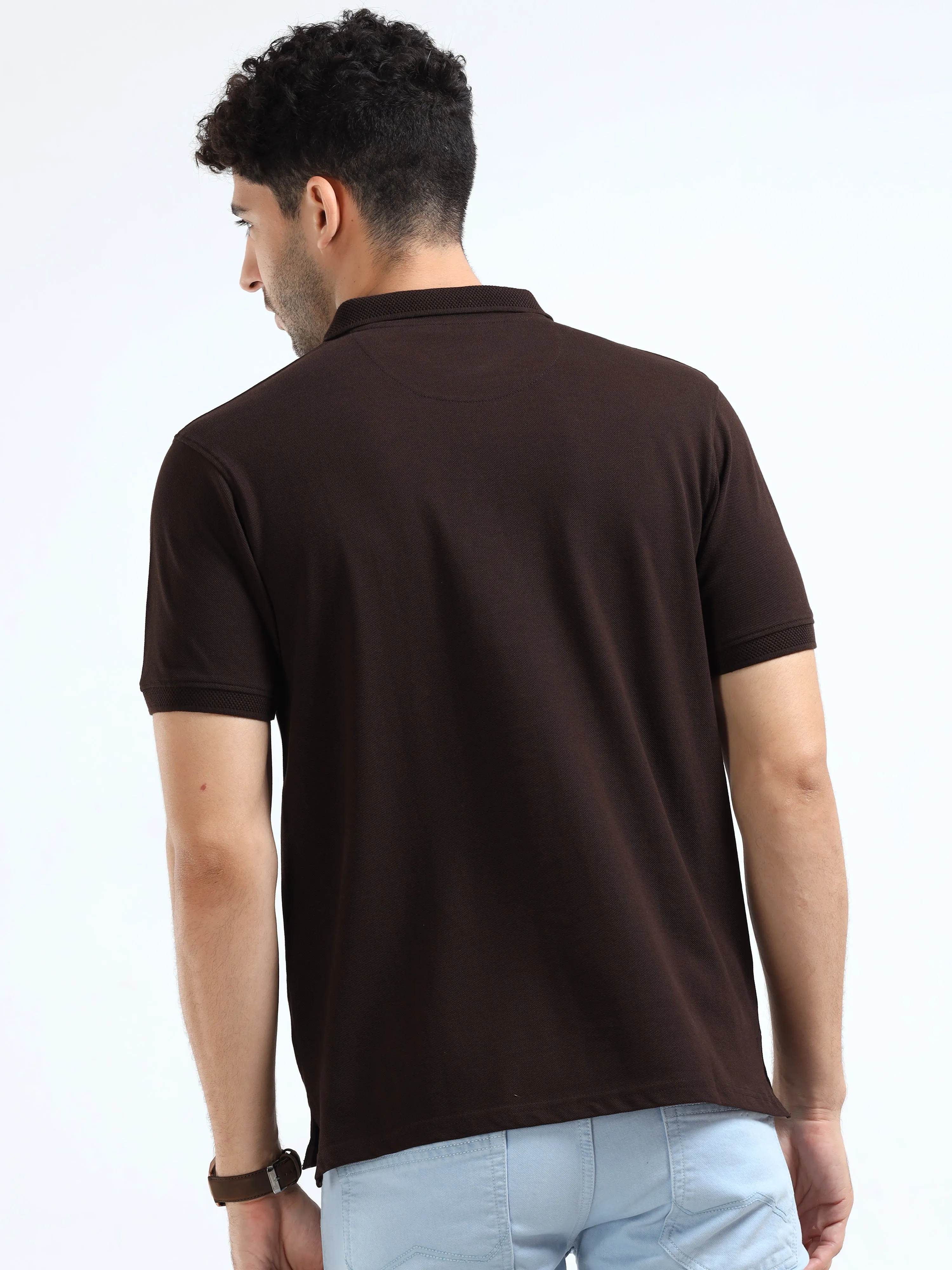 MEN'S BROWN SOLID SLIM FIT T SHIRT