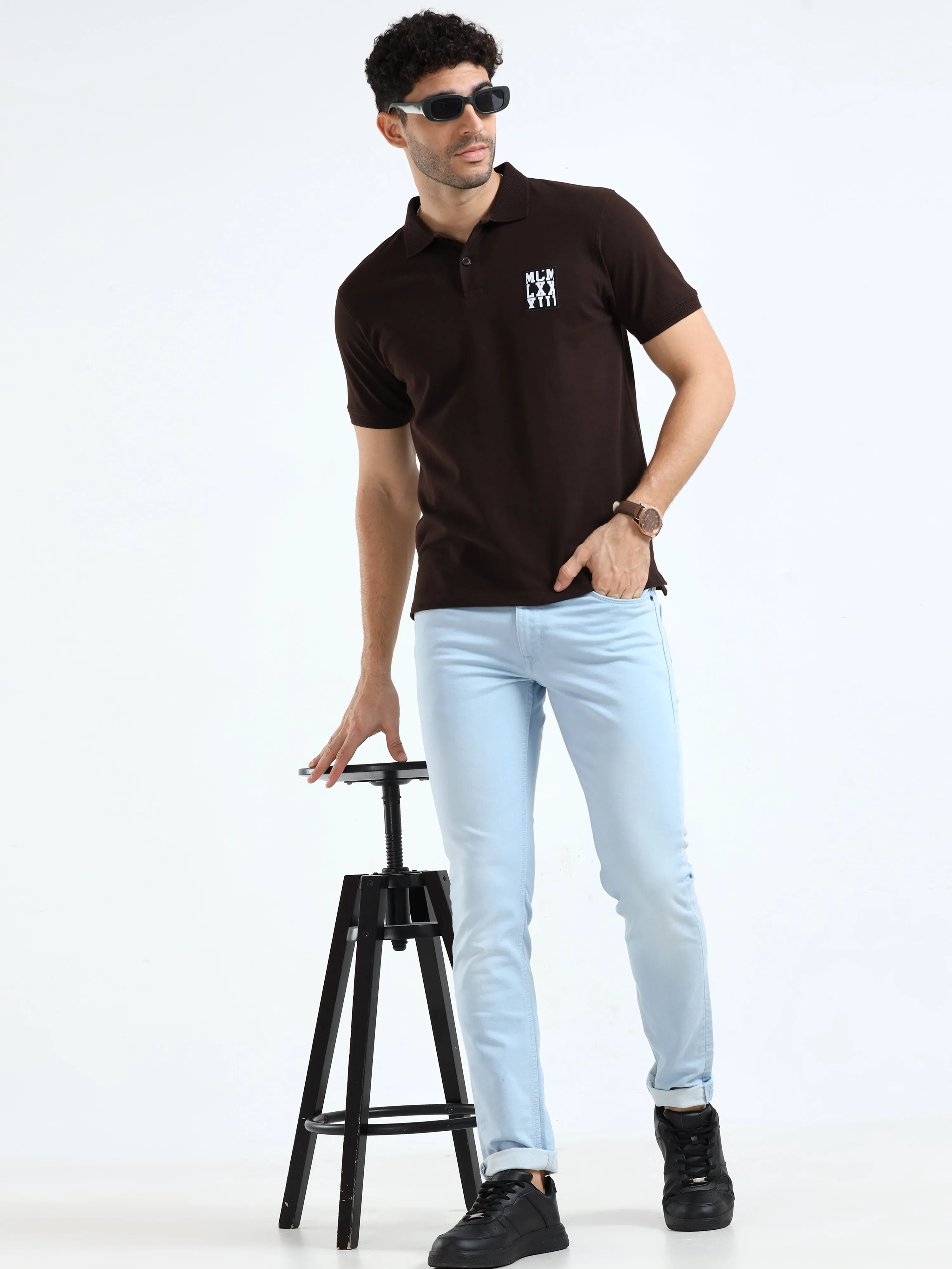 MEN'S BROWN SOLID SLIM FIT T SHIRT