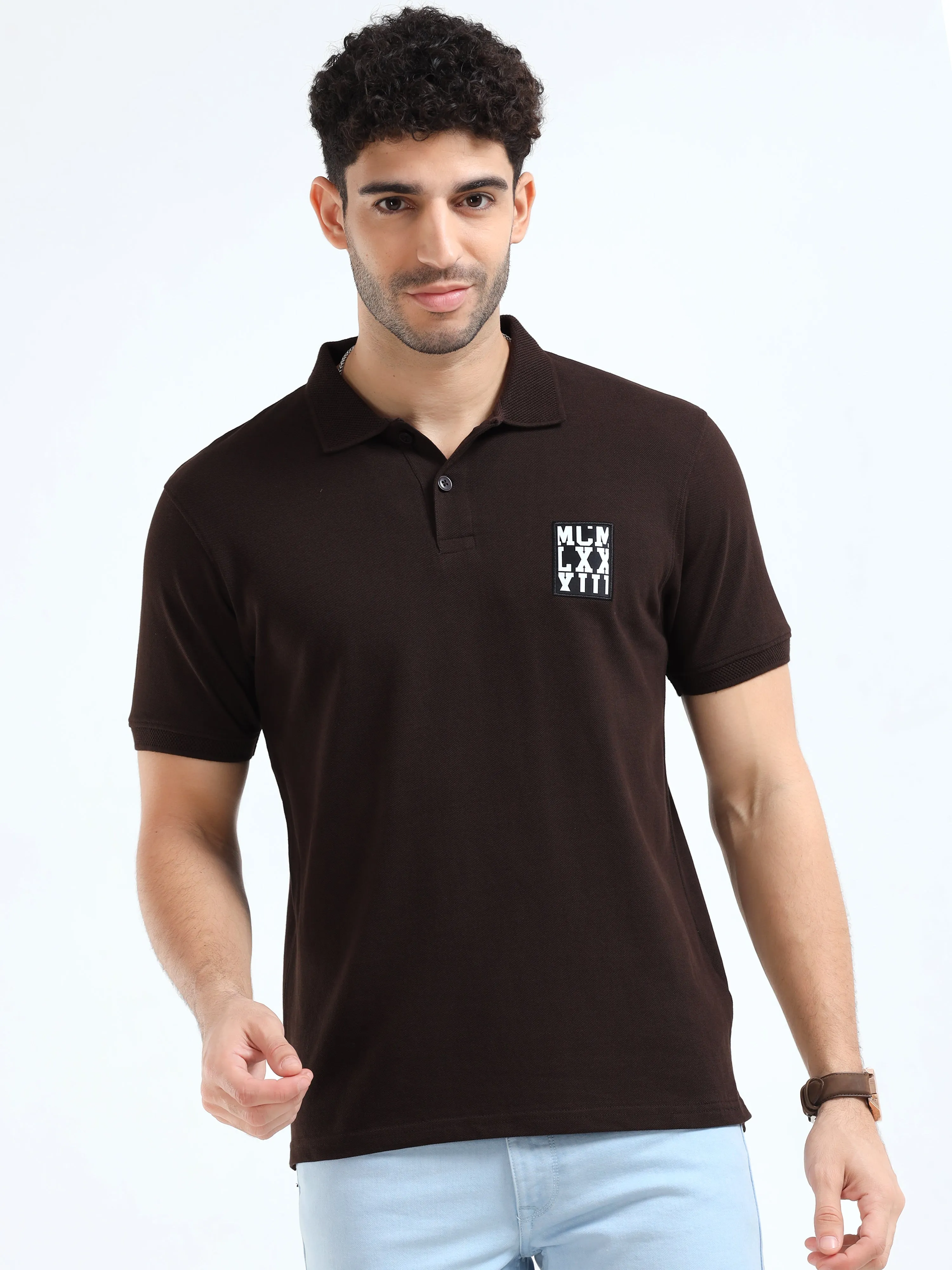 MEN'S BROWN SOLID SLIM FIT T SHIRT