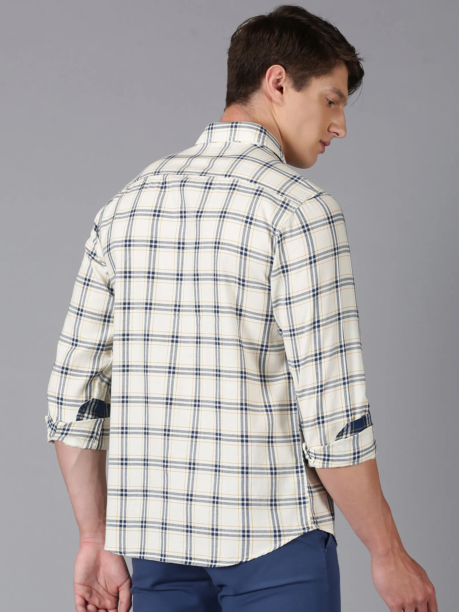 MEN'S ECRU CHECK SLIM FIT SHIRT