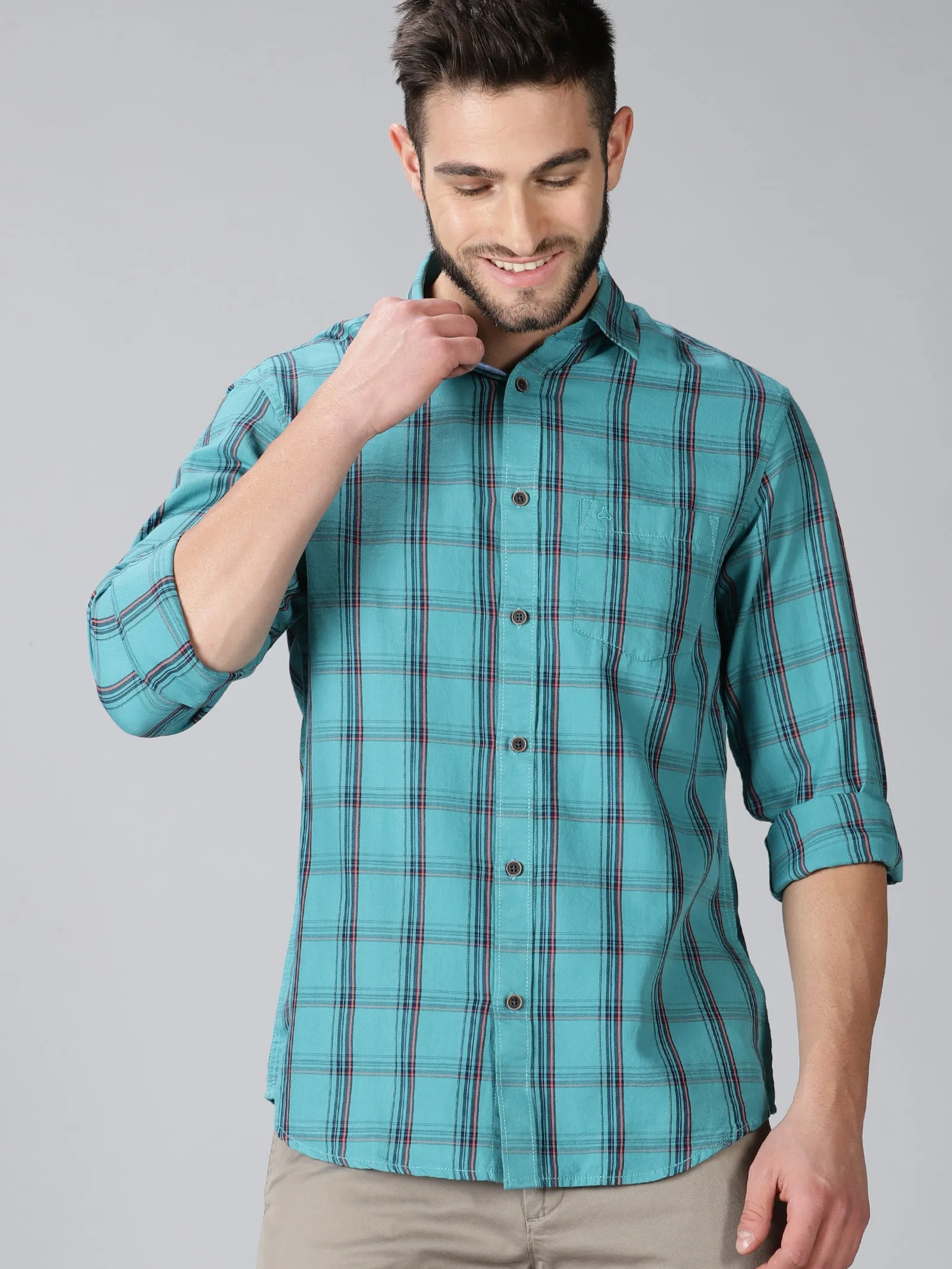 MEN'S GREEN CHECK SLIM FIT SHIRT