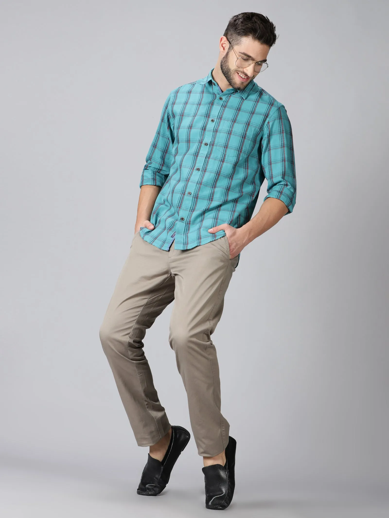 MEN'S GREEN CHECK SLIM FIT SHIRT