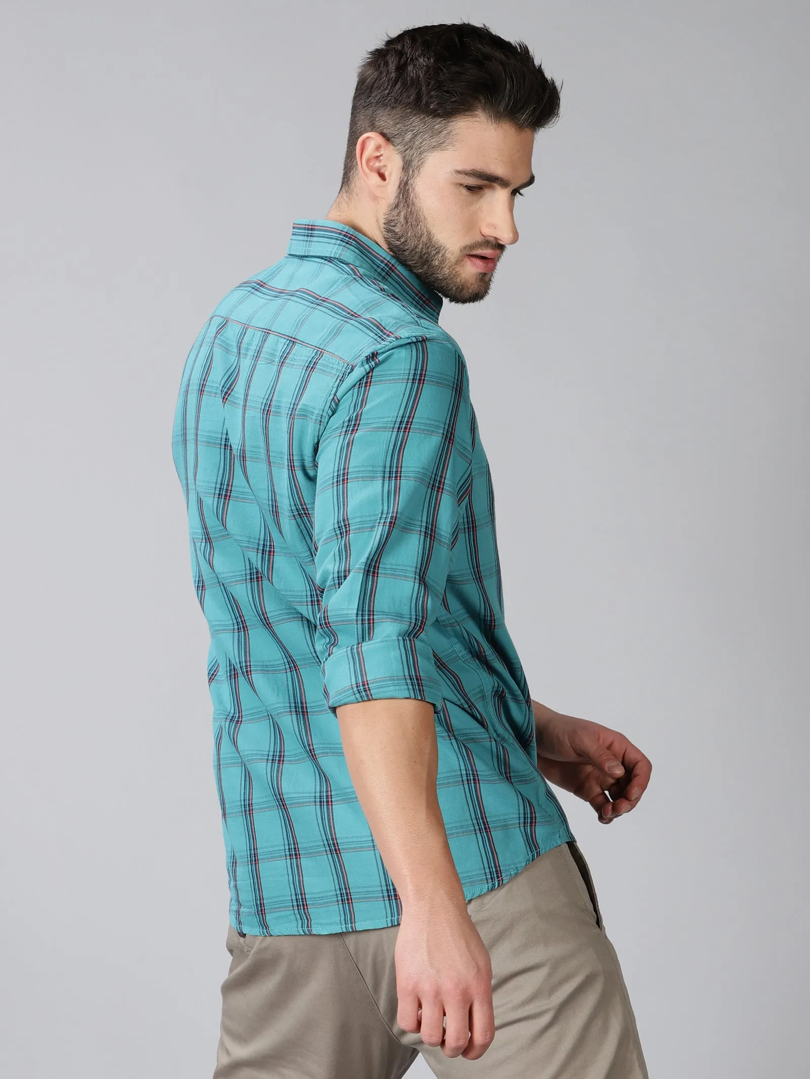 MEN'S GREEN CHECK SLIM FIT SHIRT