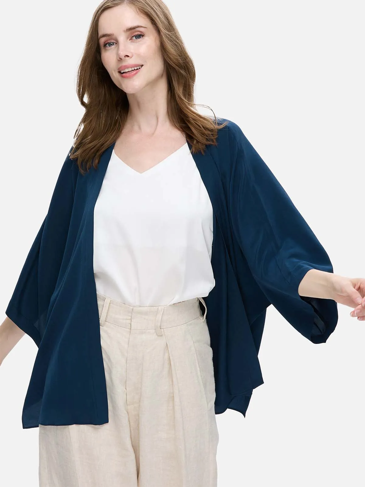 Navy Blue Silk Relax Cardigan