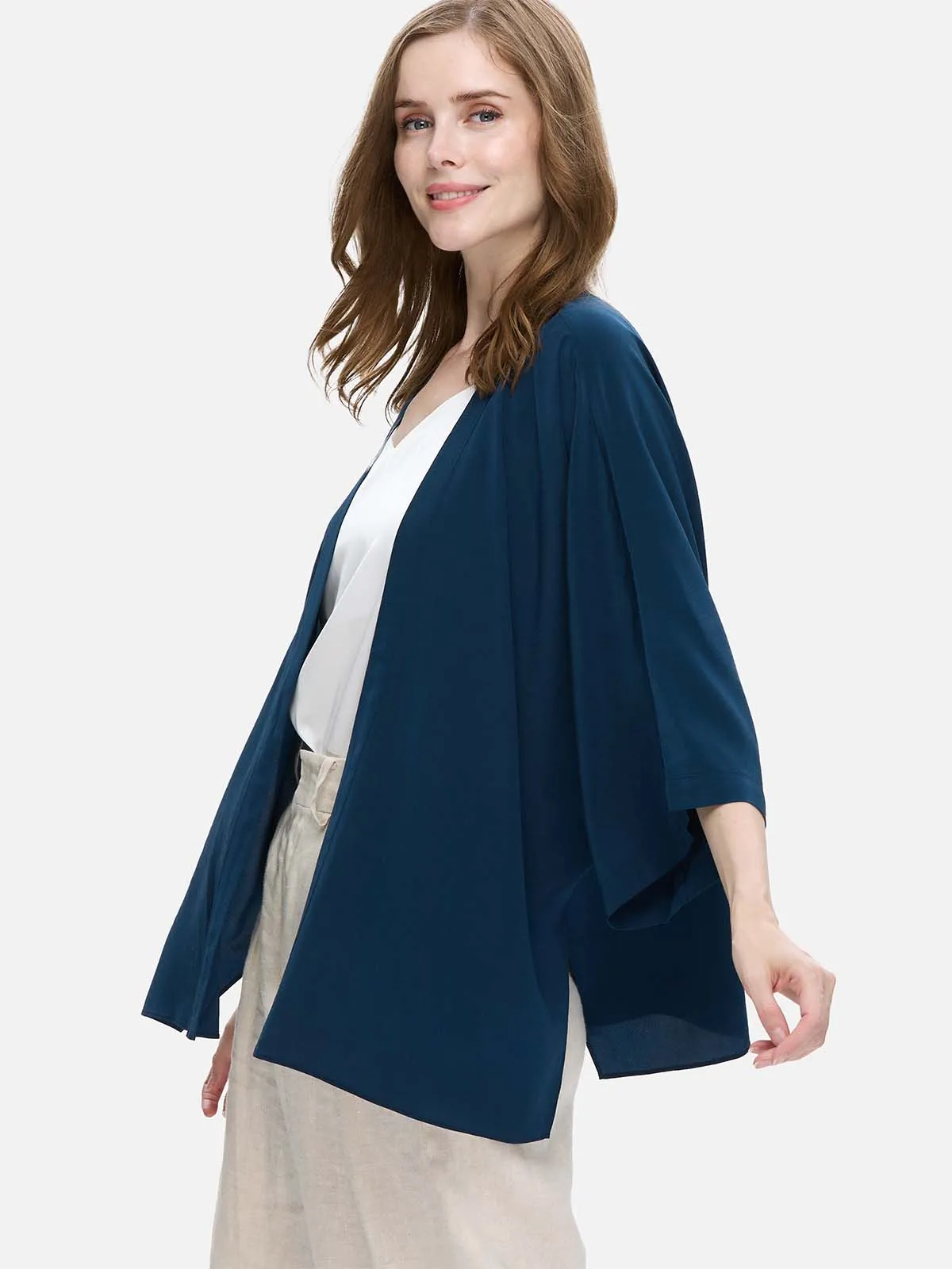 Navy Blue Silk Relax Cardigan