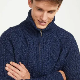 Navy Unisex Hand Knit Aran Zip Cardigan