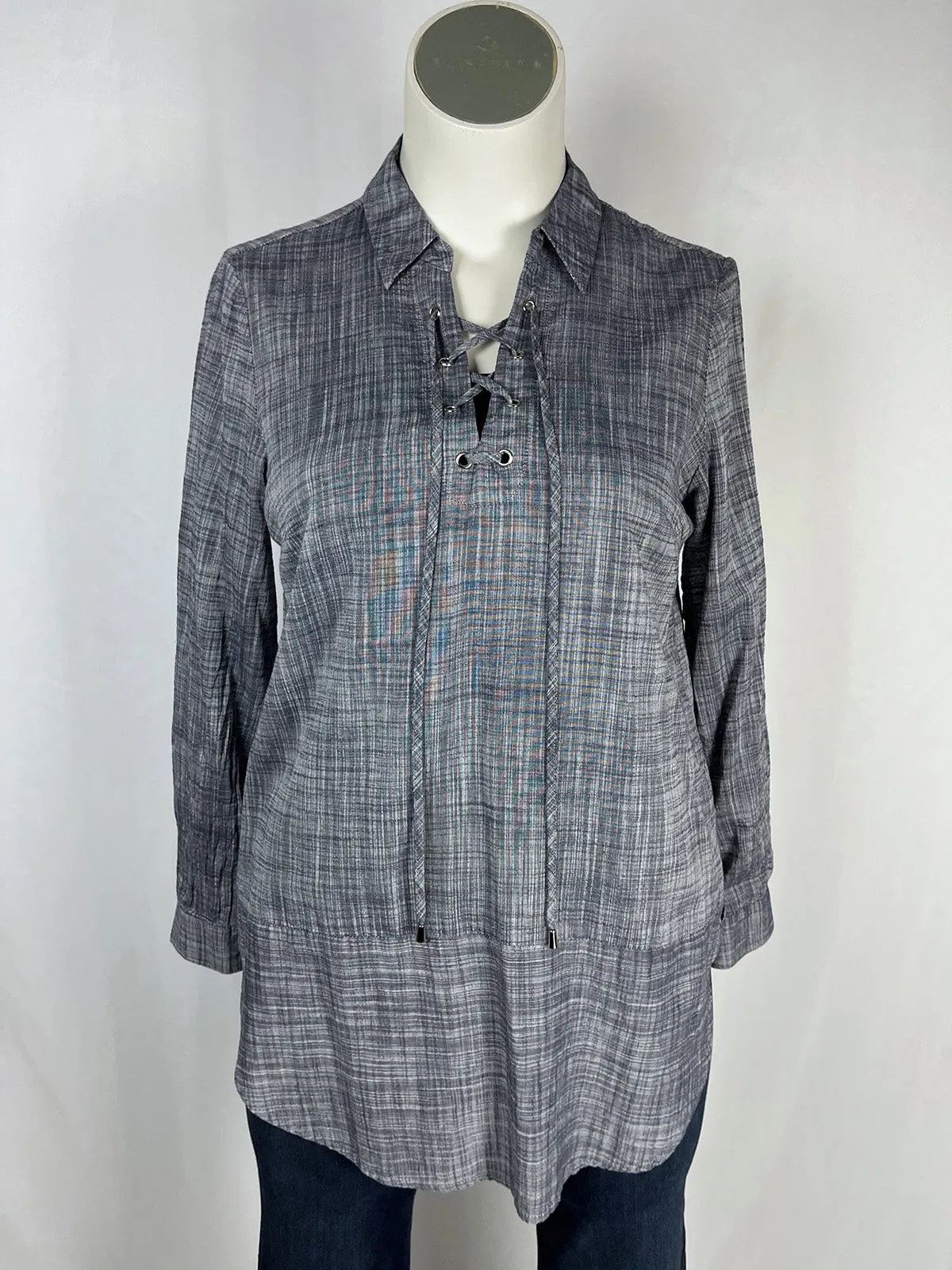 Neiman Marcus Size L Blue & Gray Crosshatch Shirt NWT