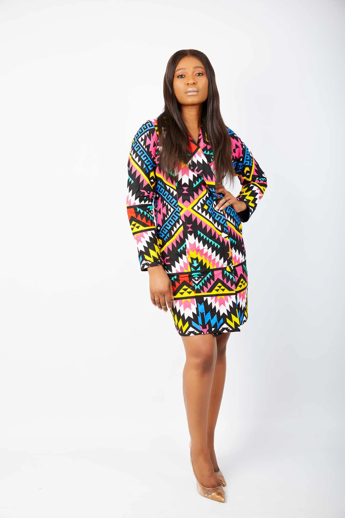 New in African Print Farah Double Breasted Blazer Dress