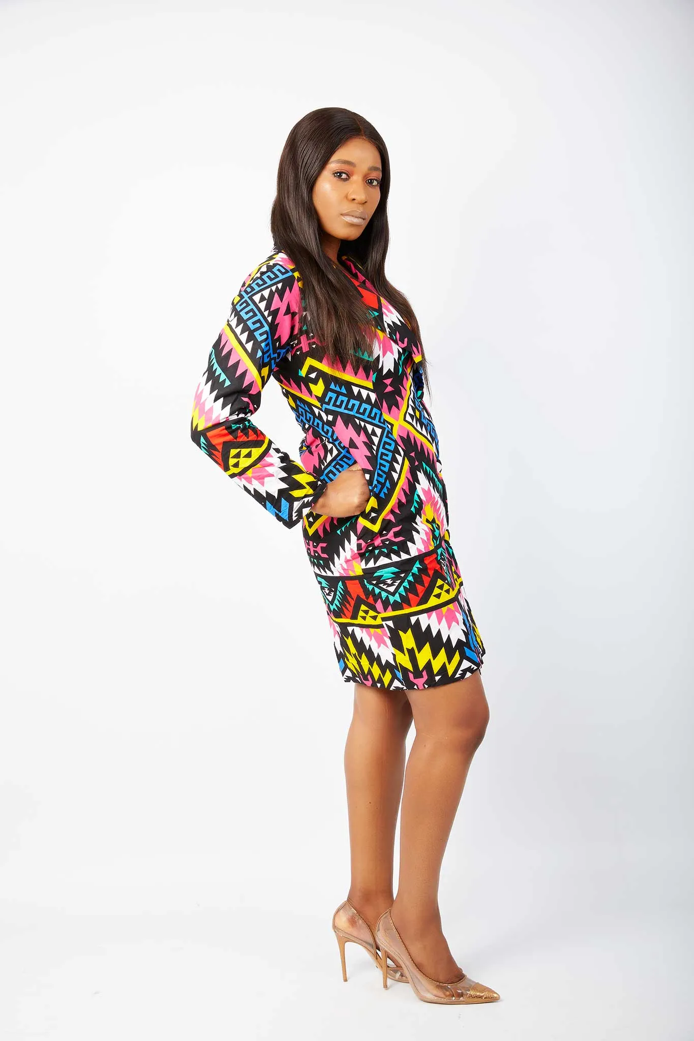 New in African Print Farah Double Breasted Blazer Dress