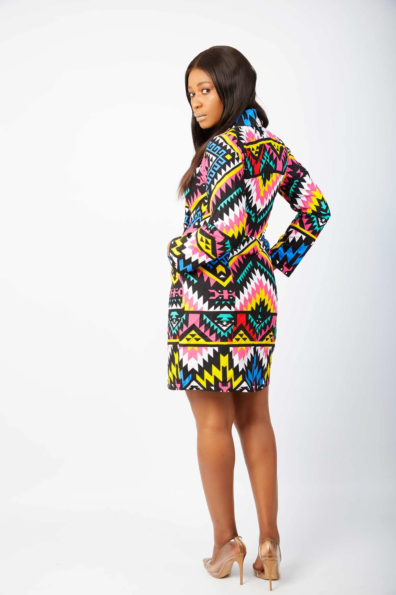 New in African Print Farah Double Breasted Blazer Dress