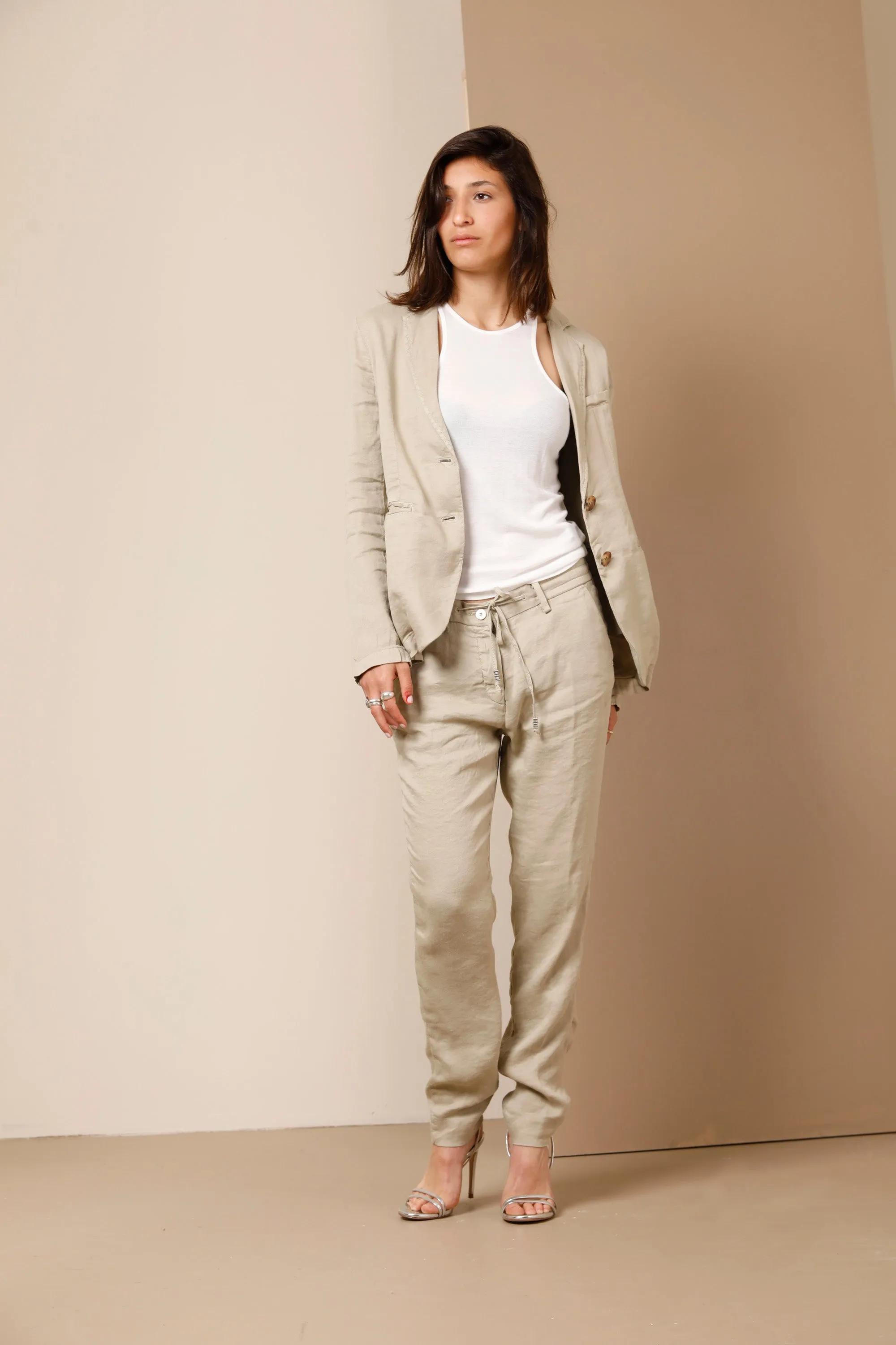 New York Jog pantalone chino donna in misto lino regular