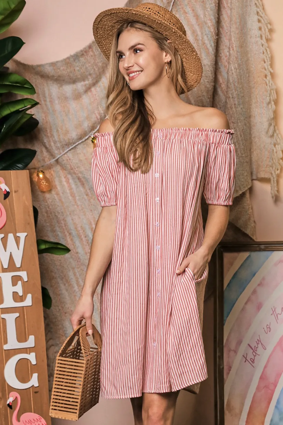 Off Shoulder Striped Dress