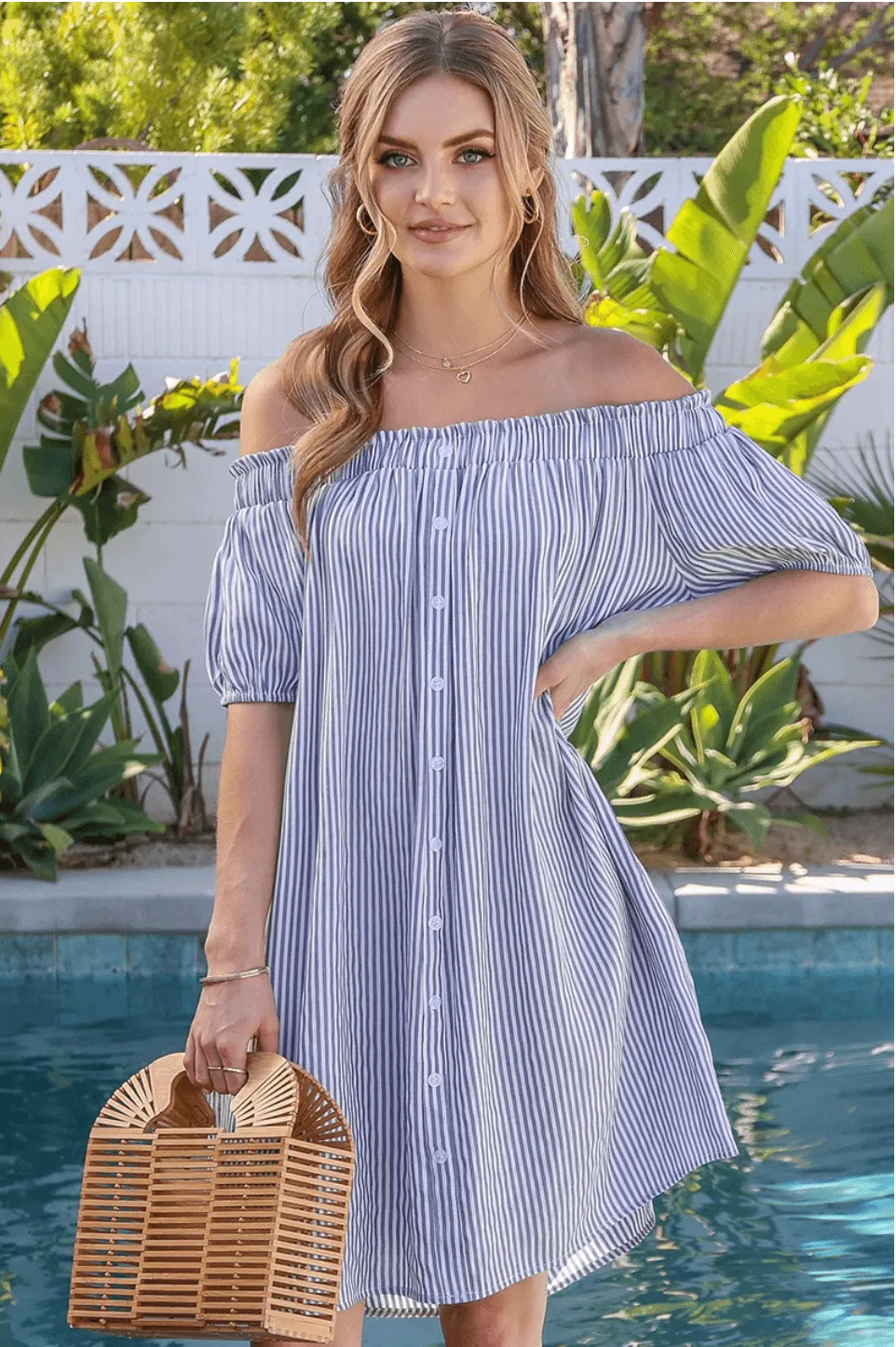 Off Shoulder Striped Dress