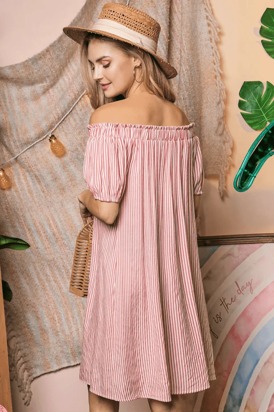 Off Shoulder Striped Dress