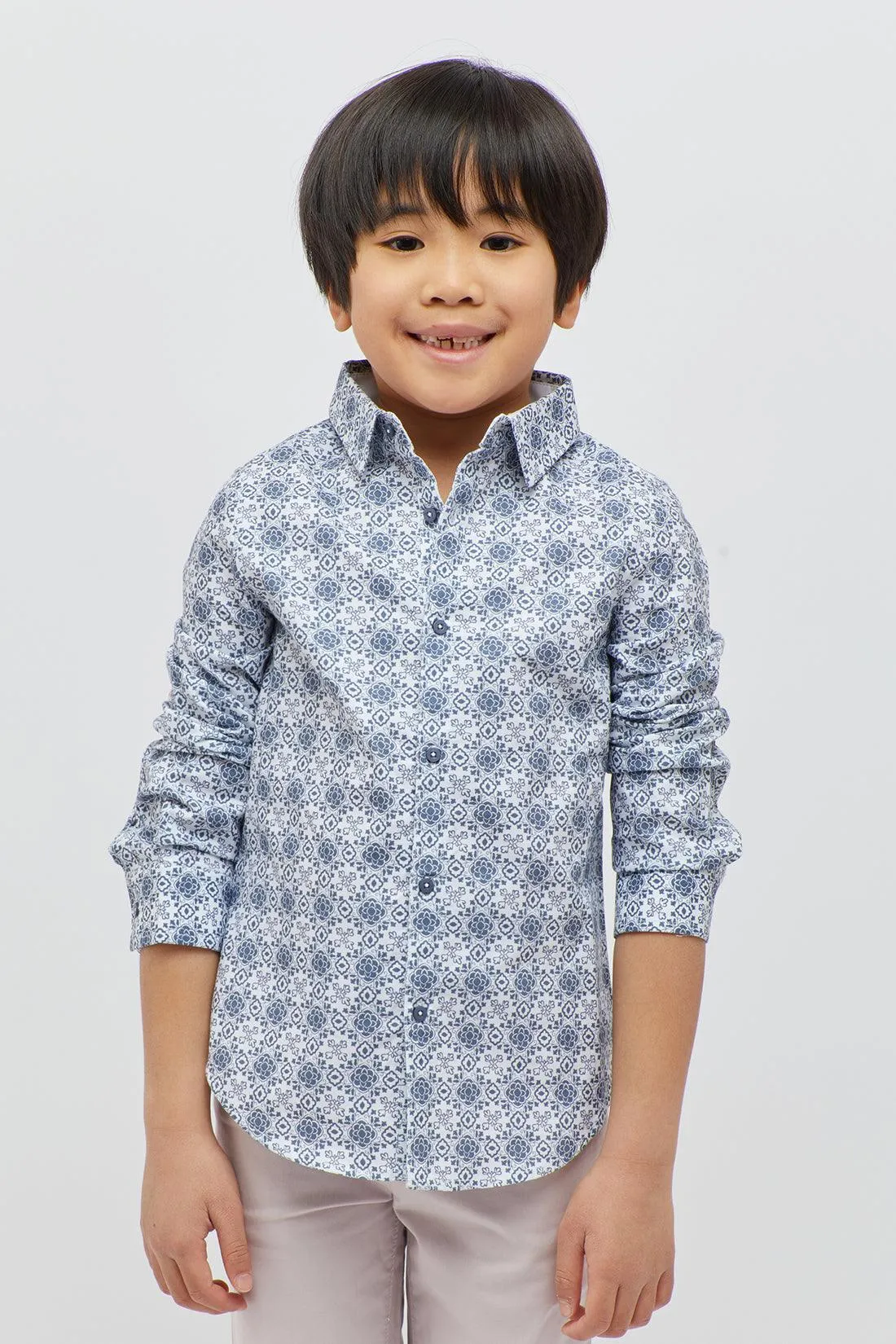 One Friday Formal Printed Blue Shirt