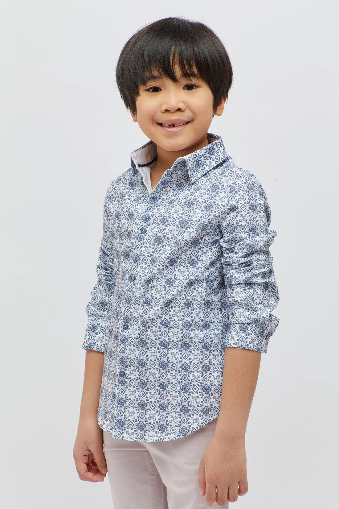 One Friday Formal Printed Blue Shirt