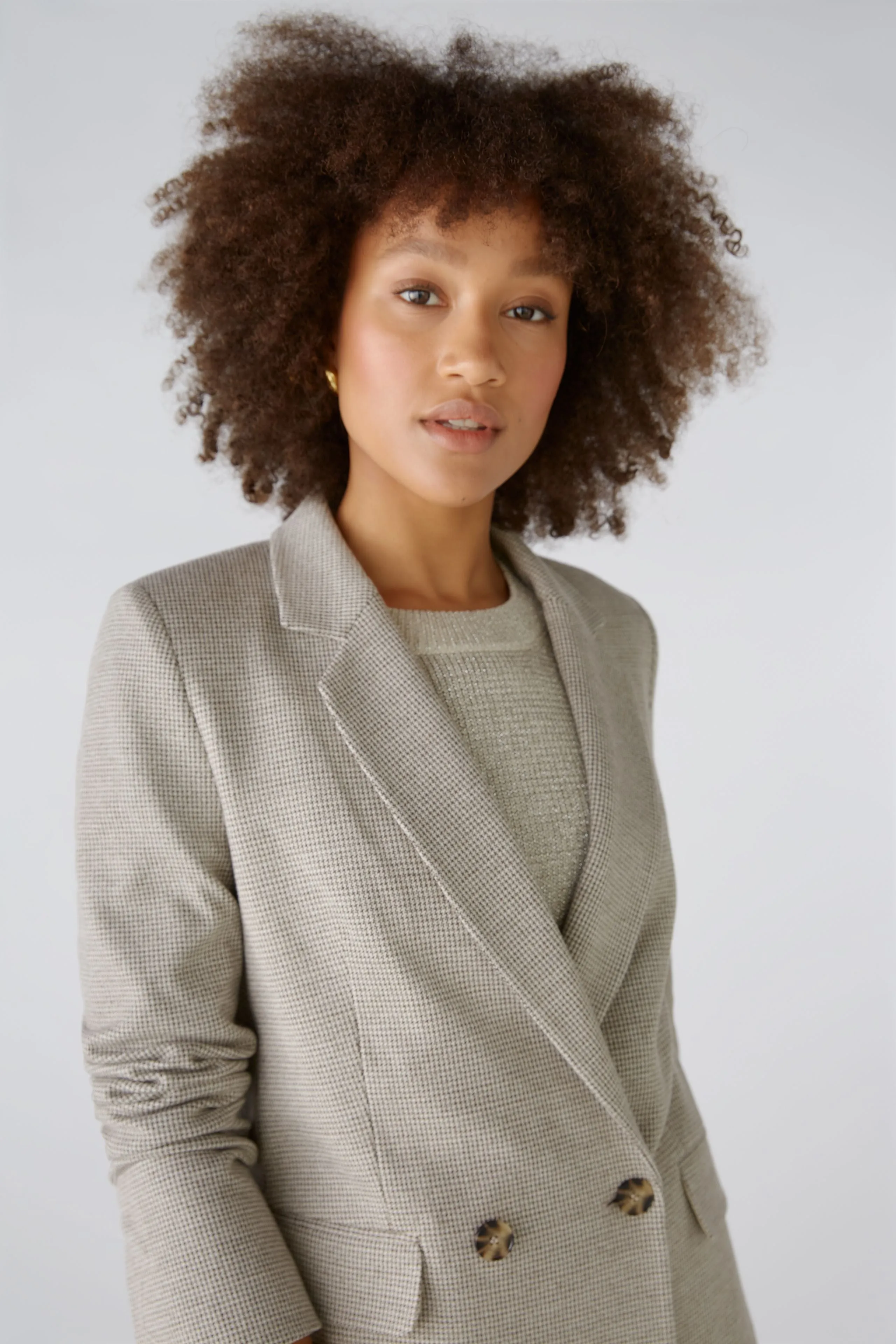 Oui Brown/Cream Houndstooth Boyfriend Blazer