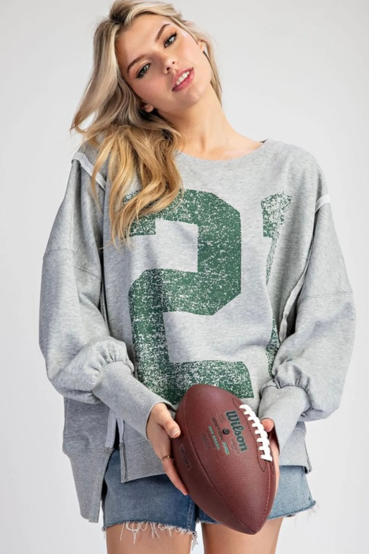 Oversized Faded Varsity Pullover Top