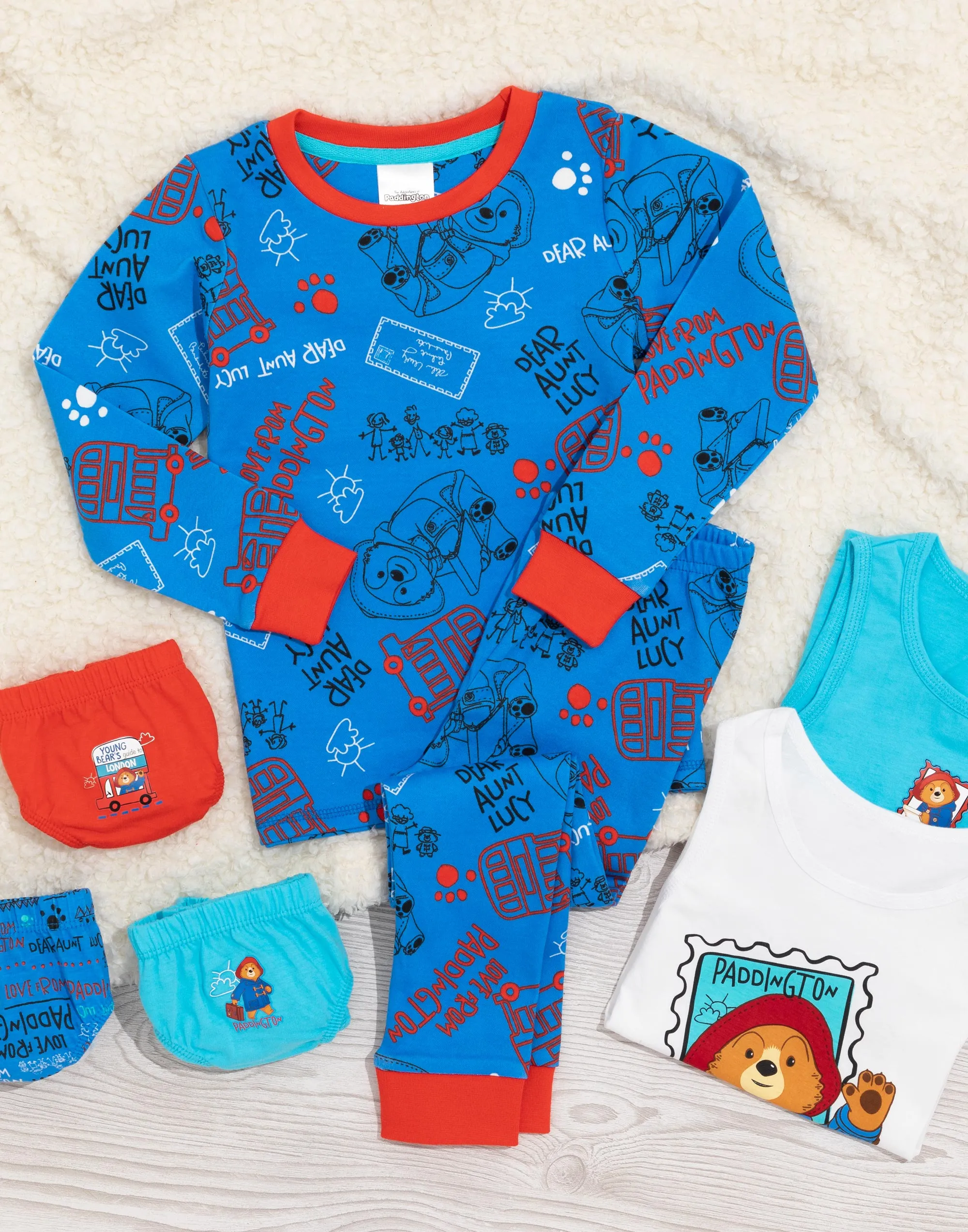 Paddington Bear 7 Piece Pyjamas Set Kids PJ's, Vests & Underwear Briefs