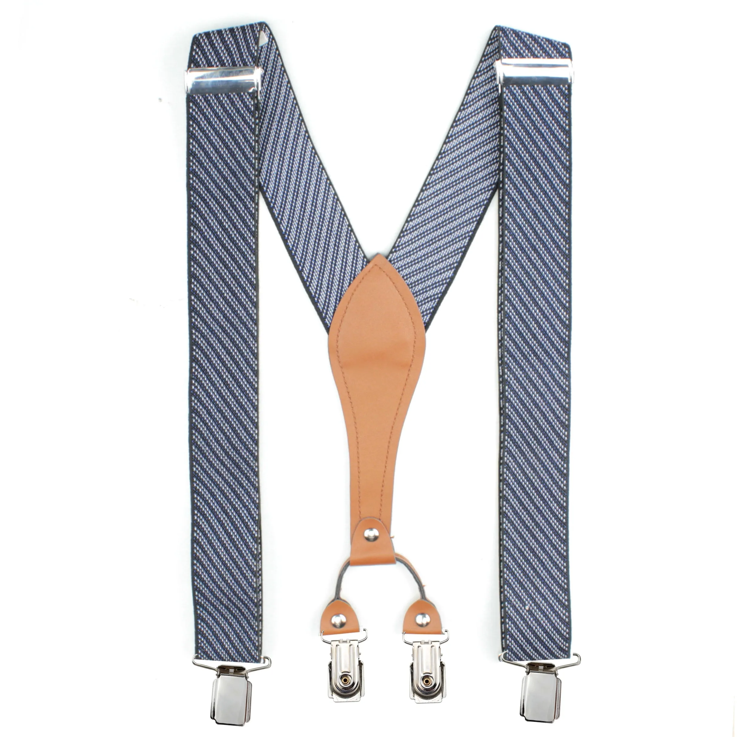 Peluche Eloquent Striped Blue "Y Back" 4 Clips Suspender (Strap Width- 3.5cm)