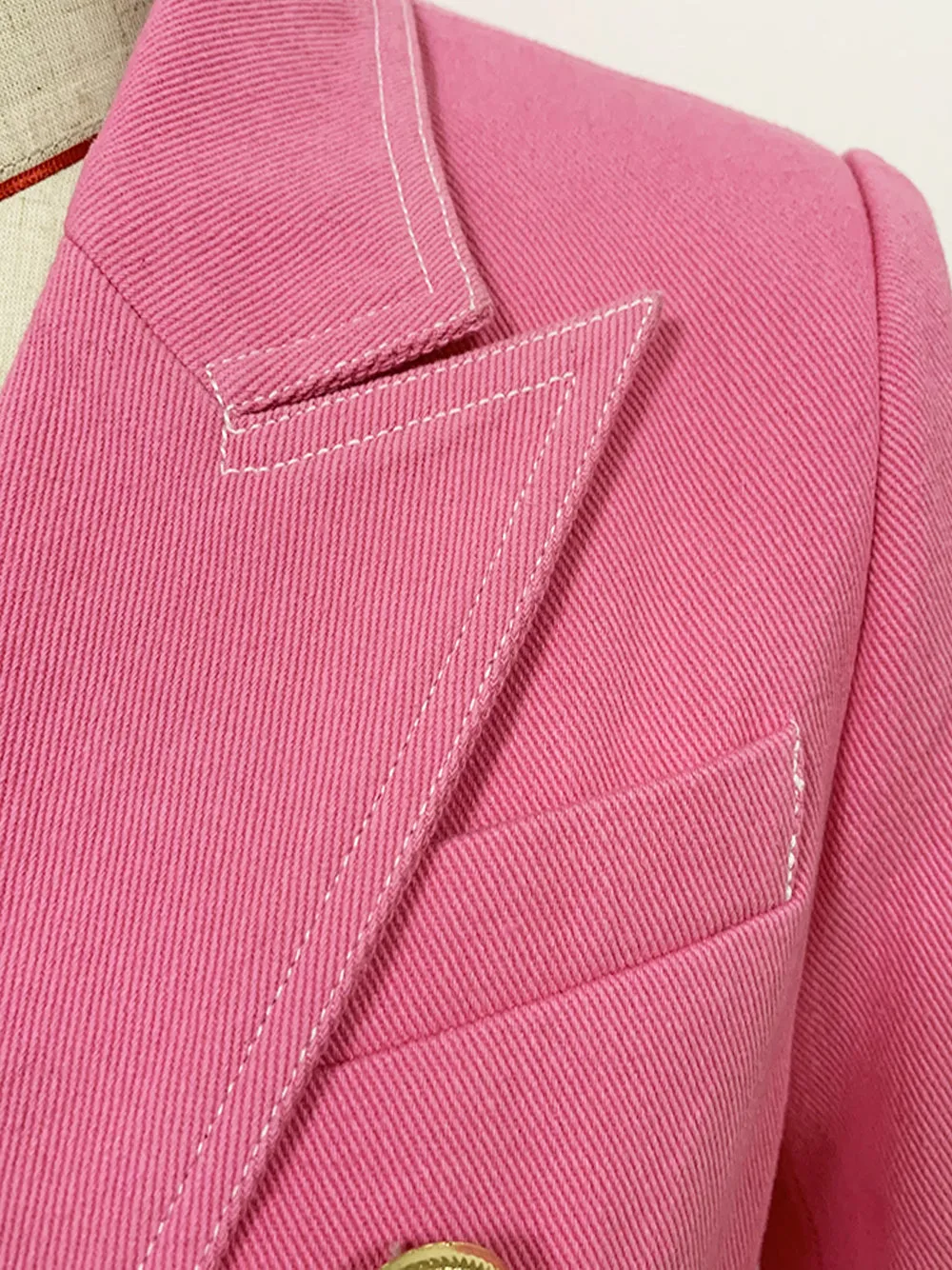 Pink Double Breasted Denim Blazer