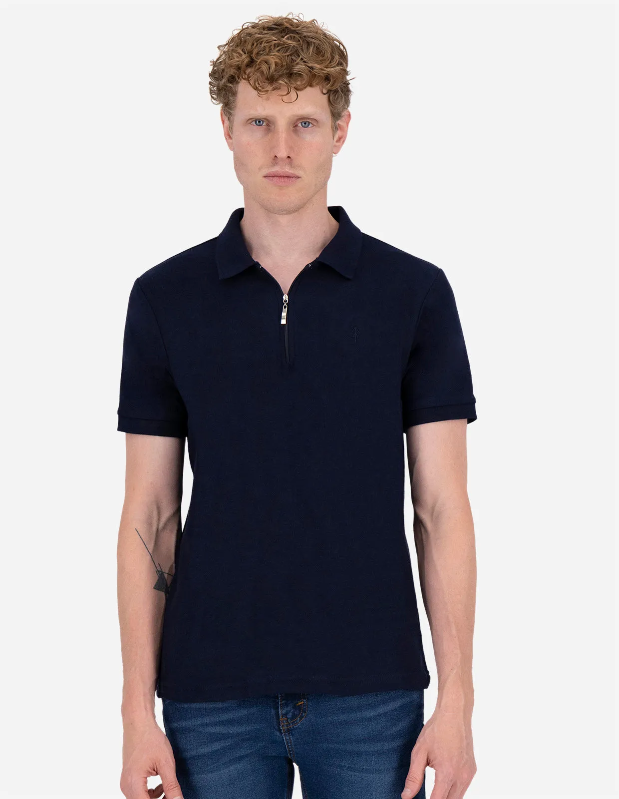 Playera Polo Con Cierre Holstone Slim Fit - Azul Marino