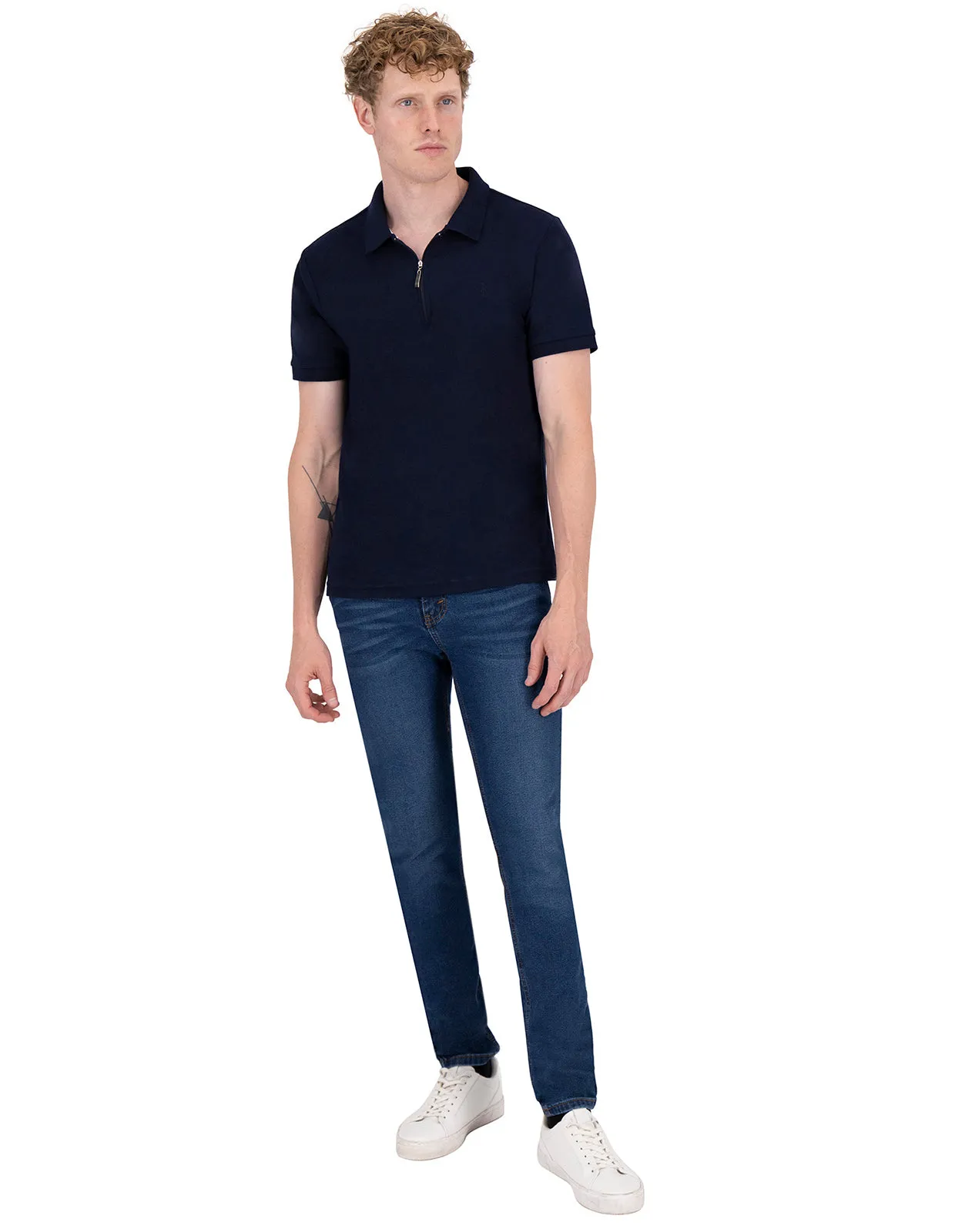 Playera Polo Con Cierre Holstone Slim Fit - Azul Marino