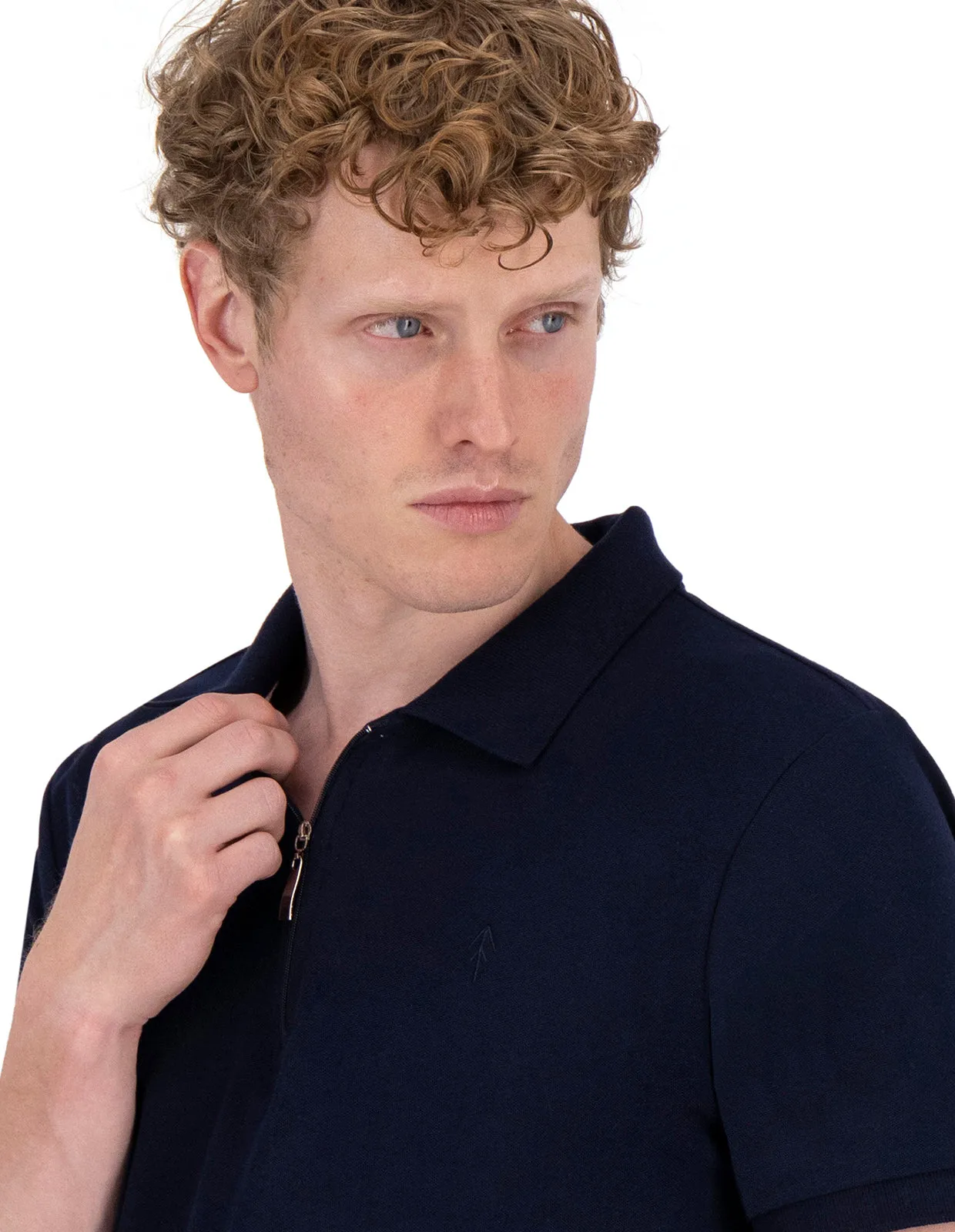 Playera Polo Con Cierre Holstone Slim Fit - Azul Marino