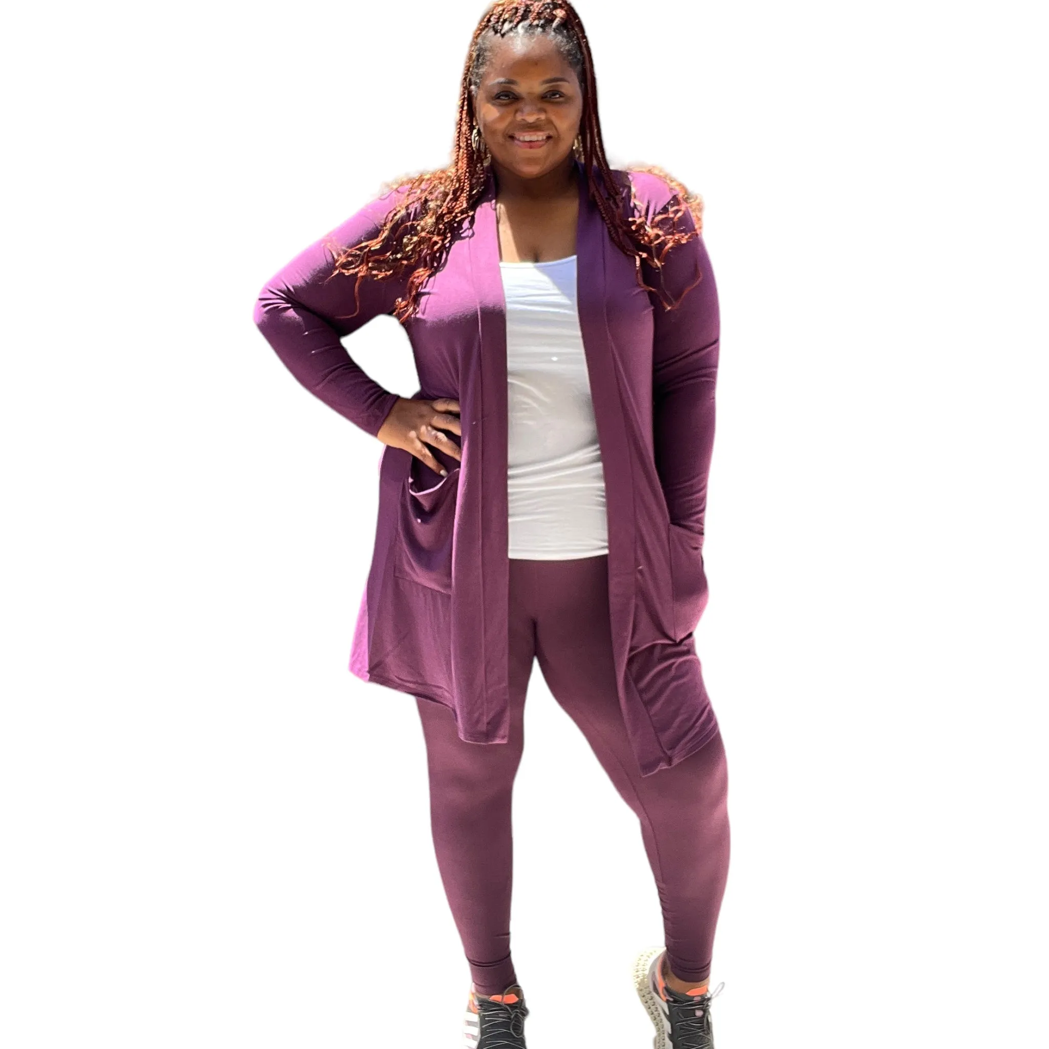 Plus Size Woman's Long Sleeve Cardigan With Legging Set No